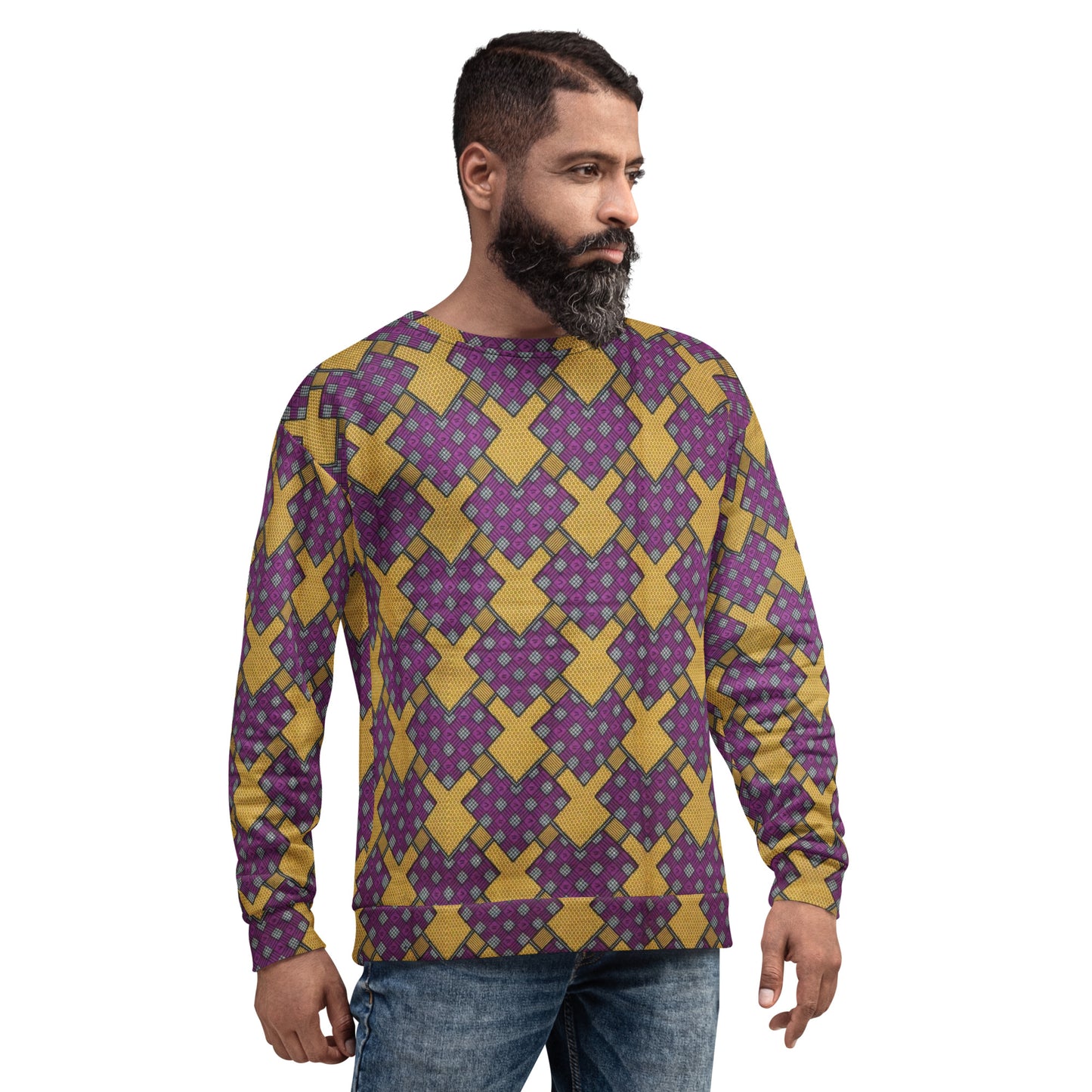 Purple Yellow Shapes Ankara Unisex Sweatshirt