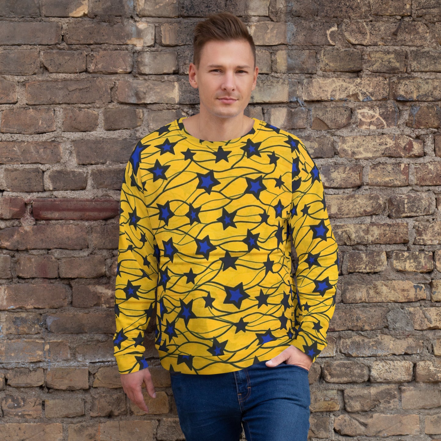 Yellow Blue Star Ankara Unisex Sweatshirt