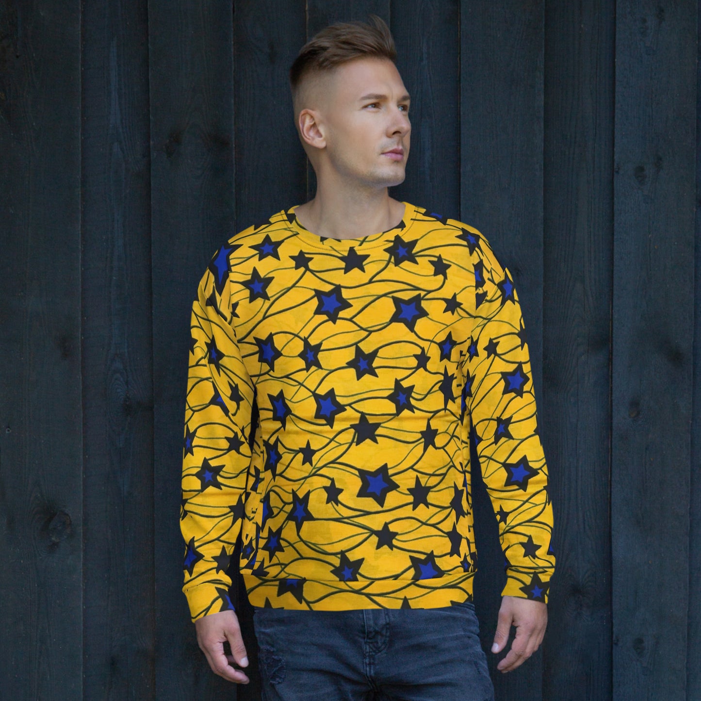 Yellow Blue Star Ankara Unisex Sweatshirt