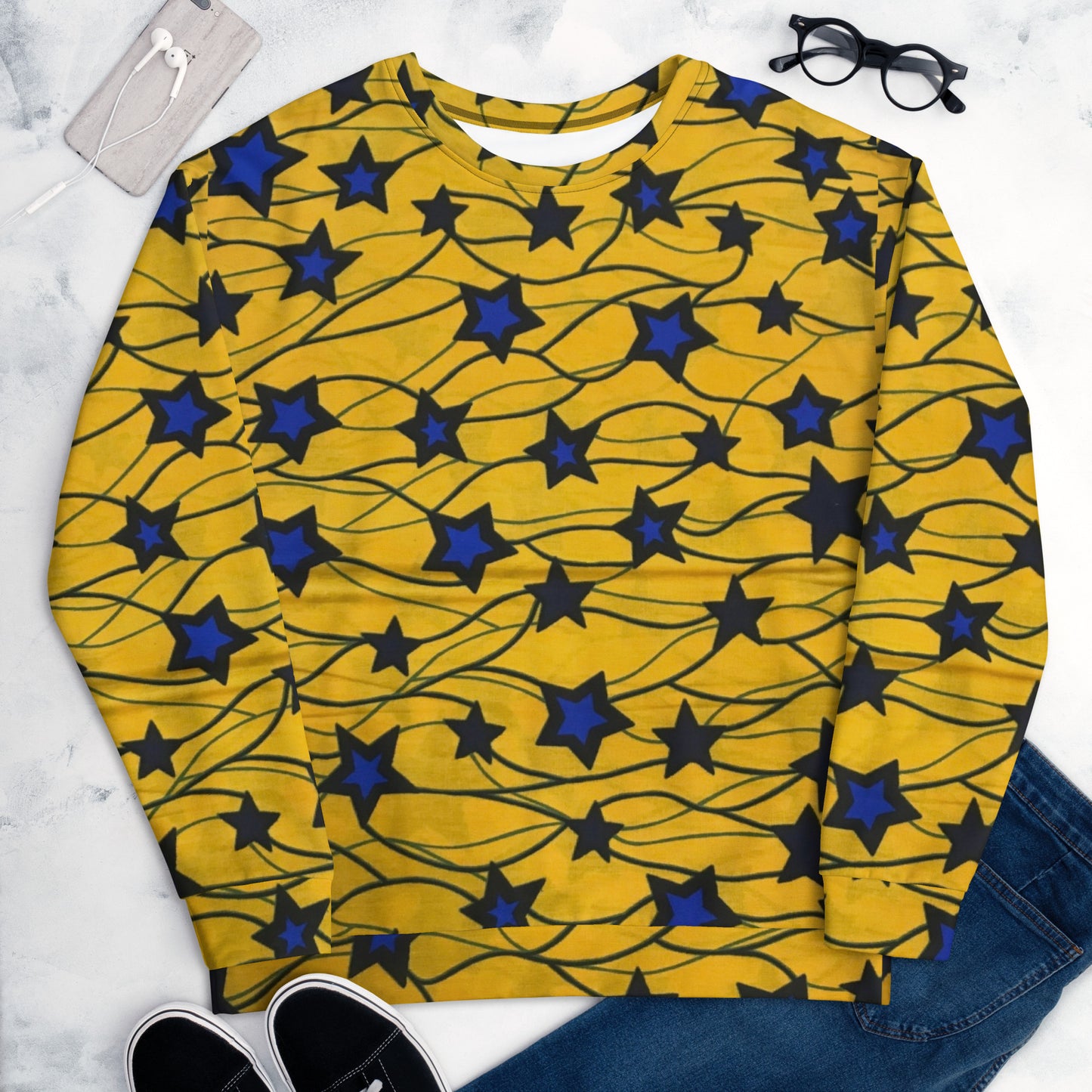 Yellow Blue Star Ankara Unisex Sweatshirt