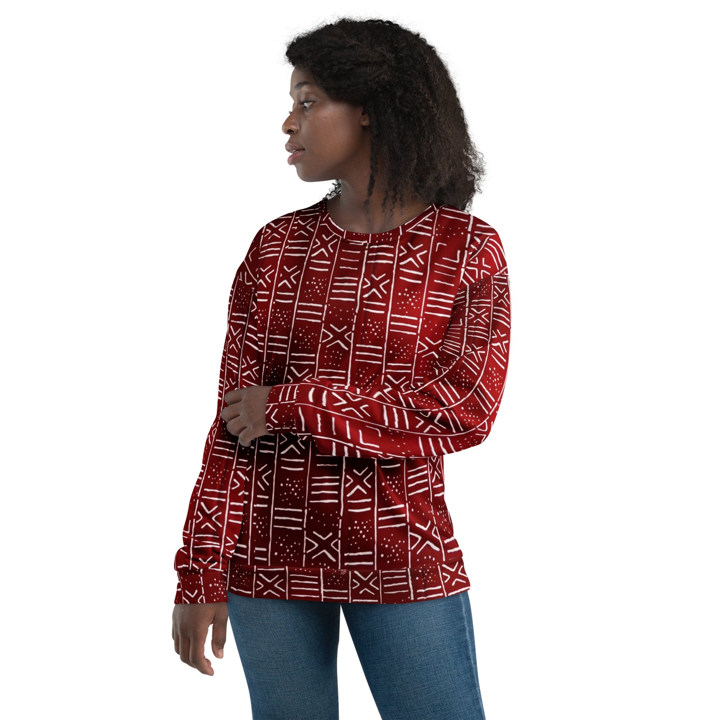 Red White African Print Ankara Unisex Sweatshirt