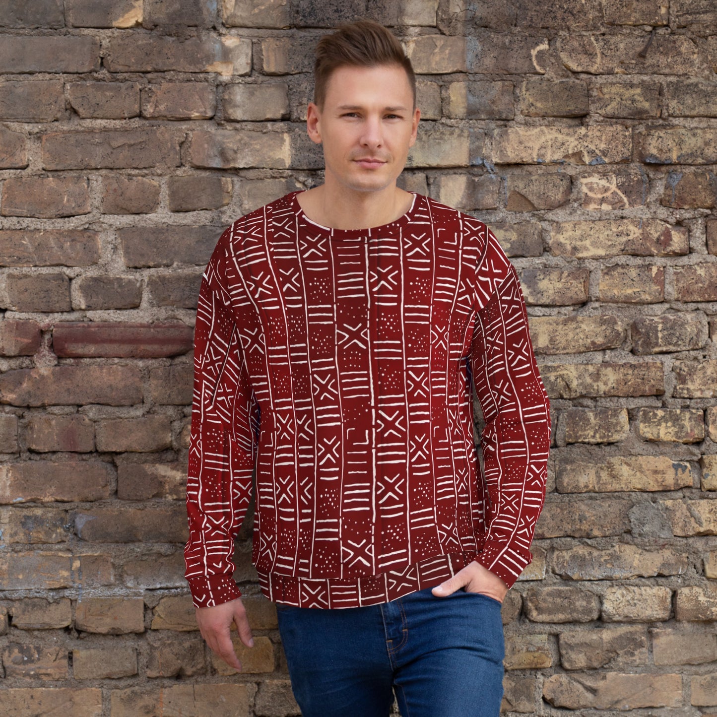 Red White African Print Ankara Unisex Sweatshirt