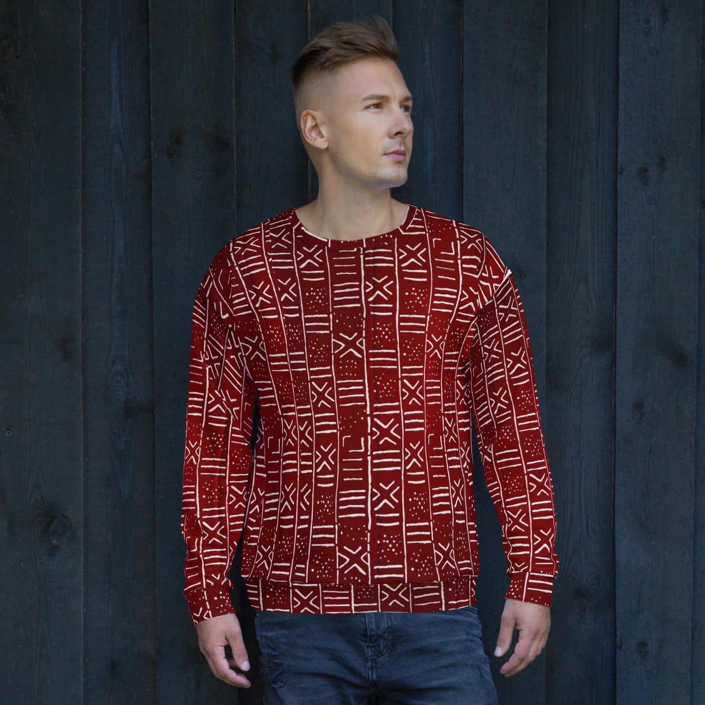 Red White African Print Ankara Unisex Sweatshirt