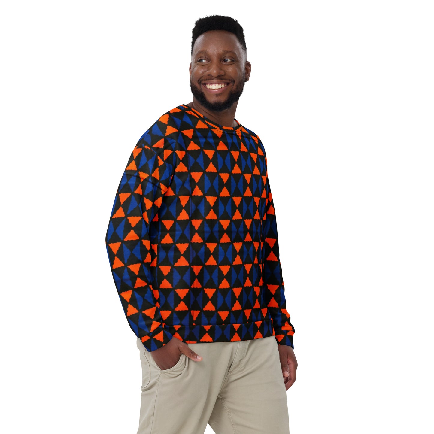 Orange Blue Triangle Ankara Unisex Sweatshirt