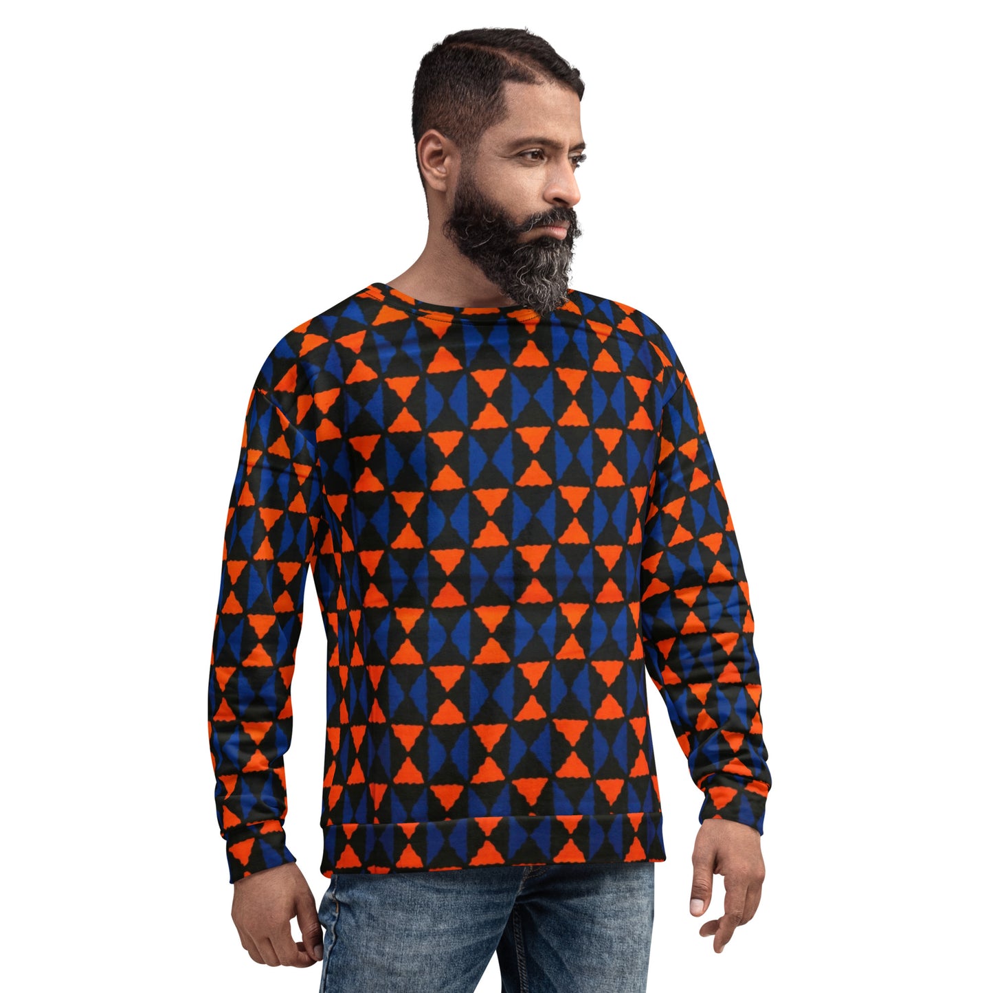 Orange Blue Triangle Ankara Unisex Sweatshirt