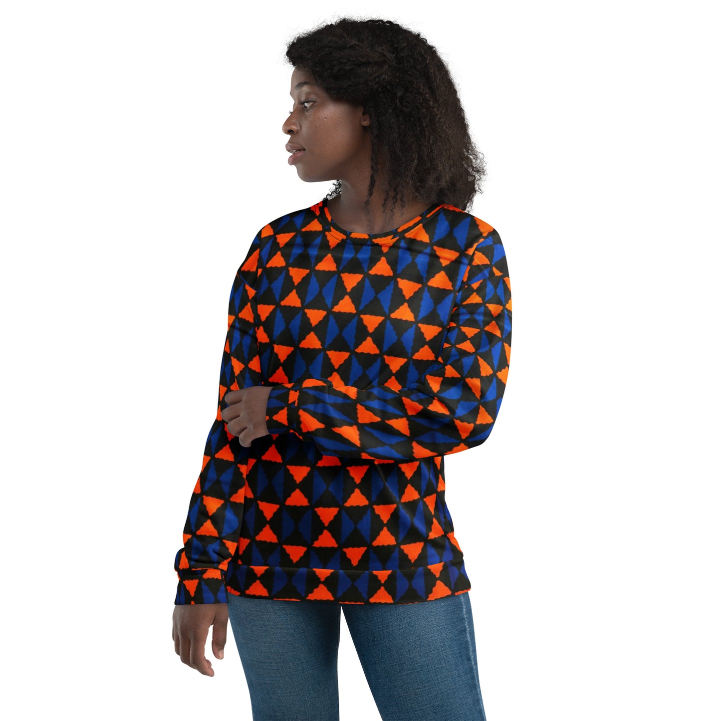 Orange Blue Triangle Ankara Unisex Sweatshirt