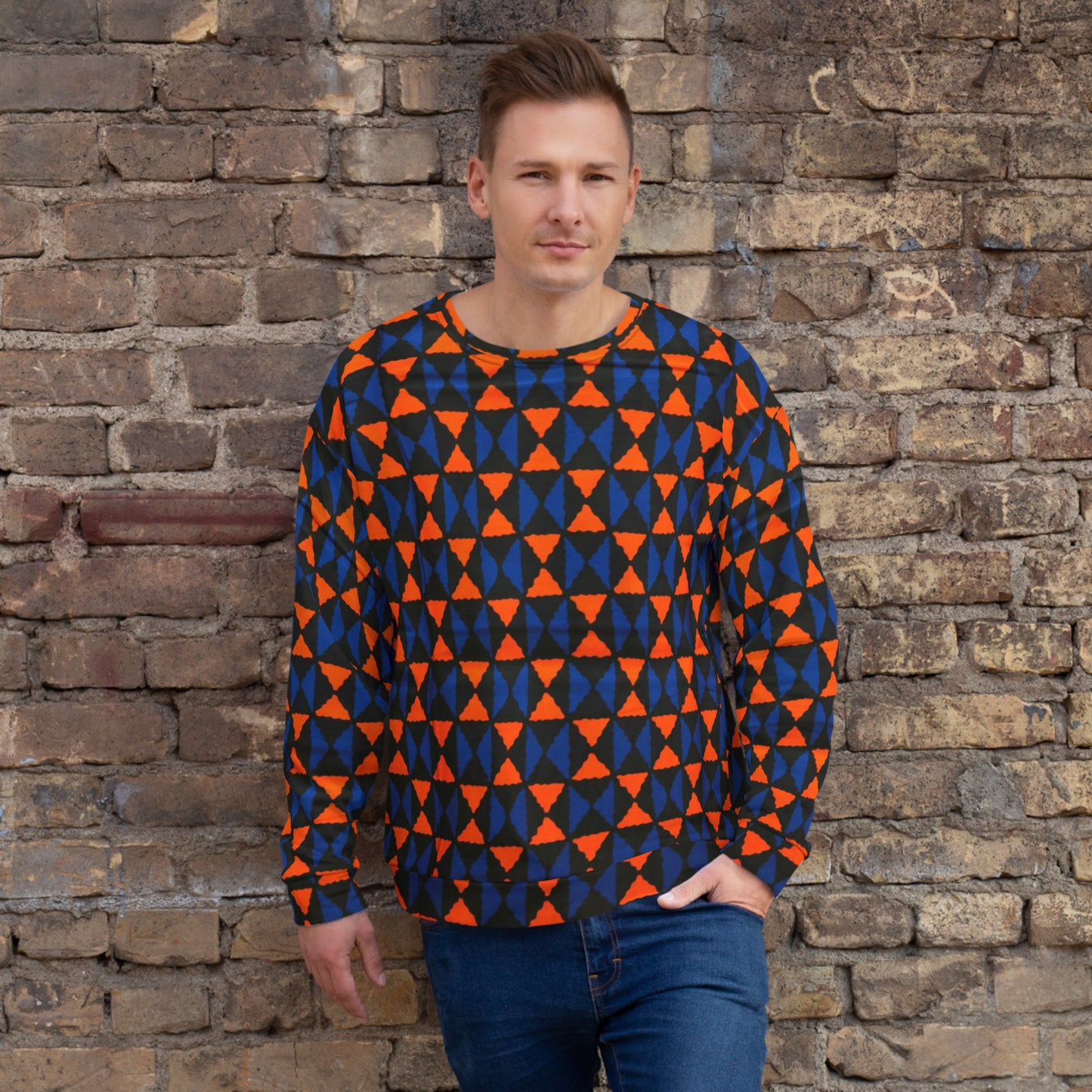 Orange Blue Triangle Ankara Unisex Sweatshirt