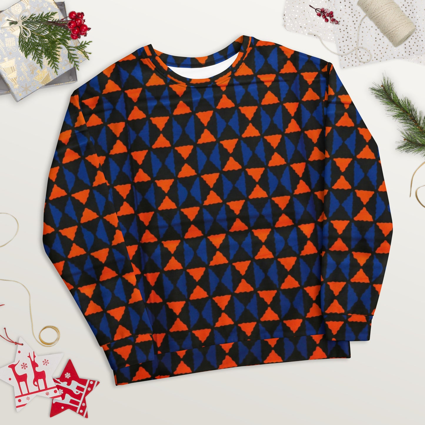 Orange Blue Triangle Ankara Unisex Sweatshirt