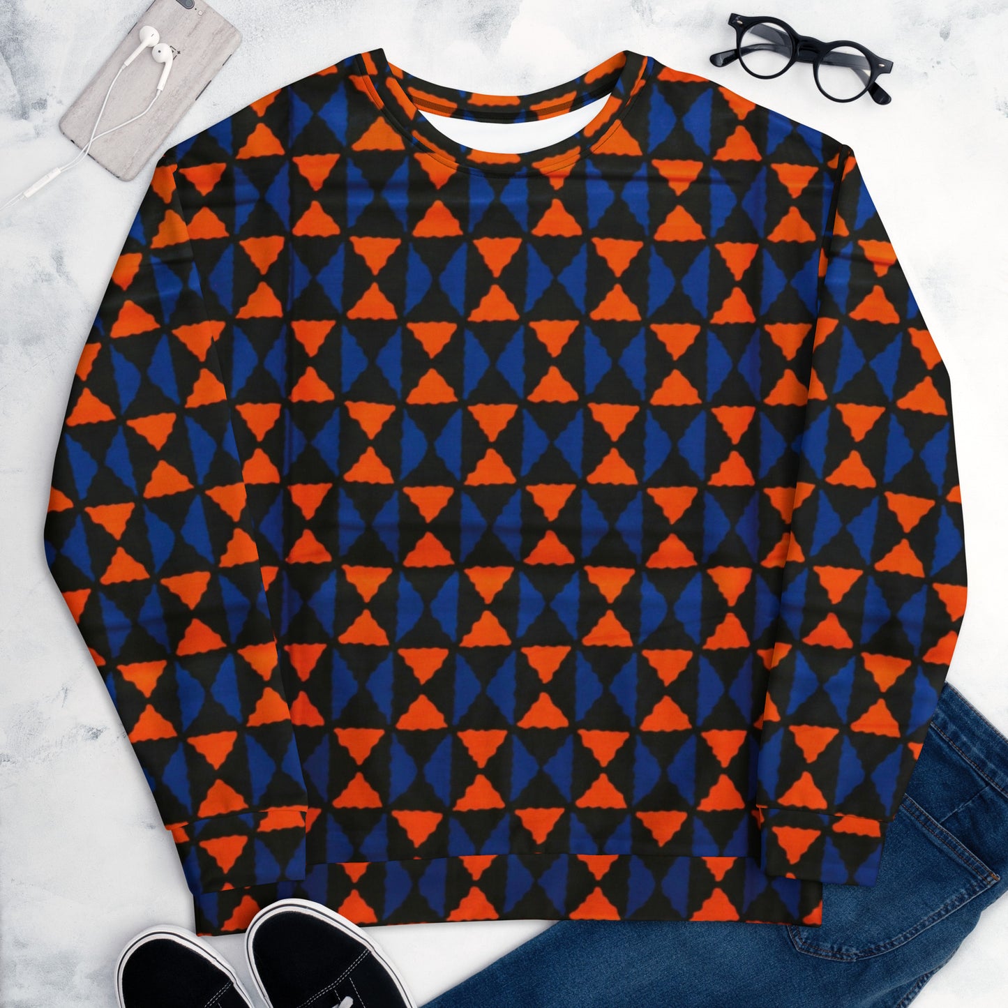 Orange Blue Triangle Ankara Unisex Sweatshirt