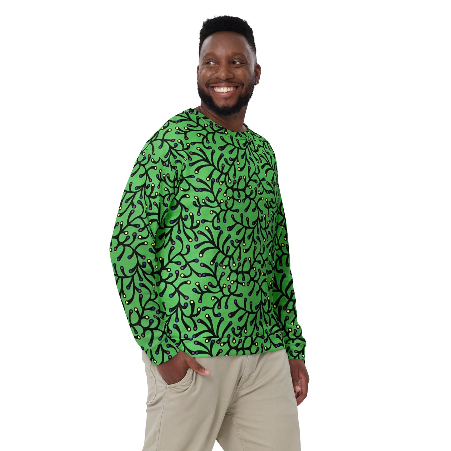 Vibrant Green And Yellow Polka Dots Ankara Unisex Sweatshirt