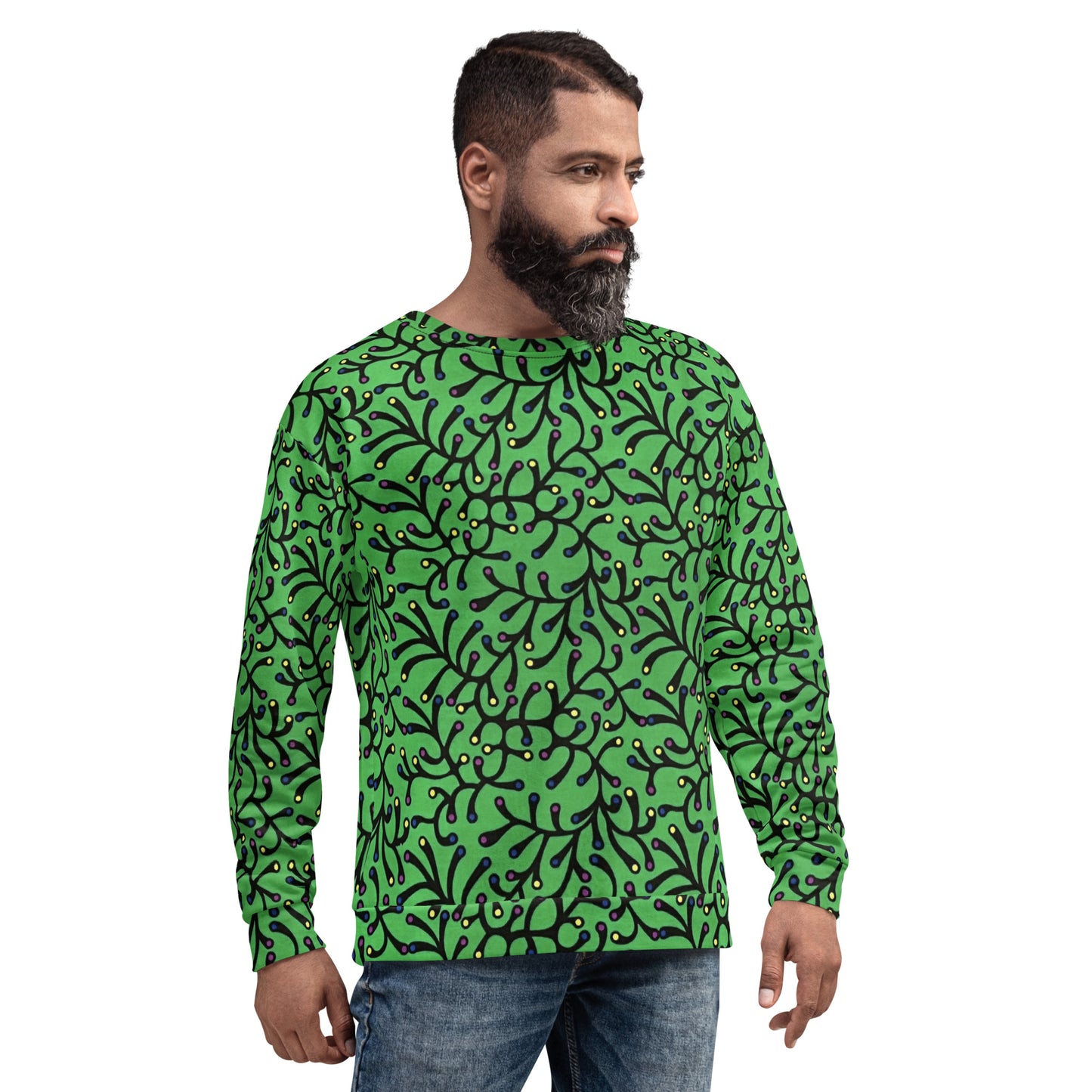 Vibrant Green And Yellow Polka Dots Ankara Unisex Sweatshirt