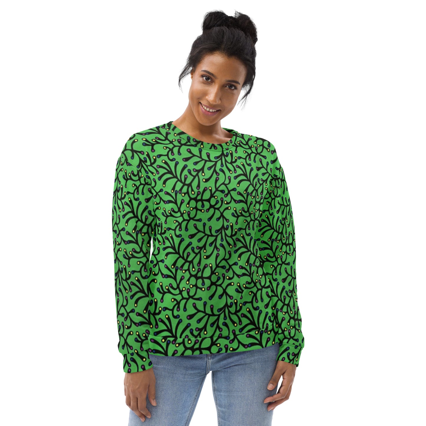 Vibrant Green And Yellow Polka Dots Ankara Unisex Sweatshirt