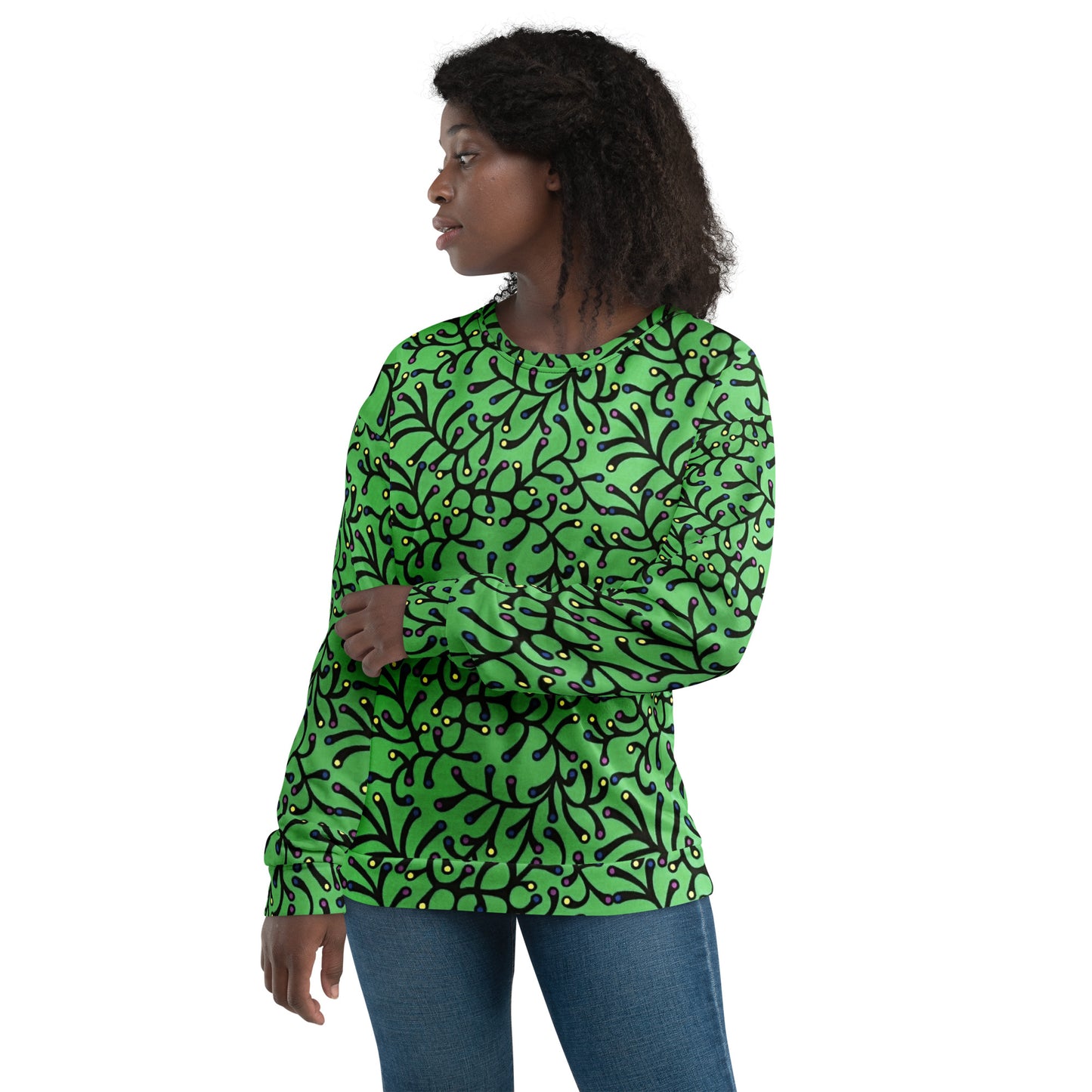 Vibrant Green And Yellow Polka Dots Ankara Unisex Sweatshirt