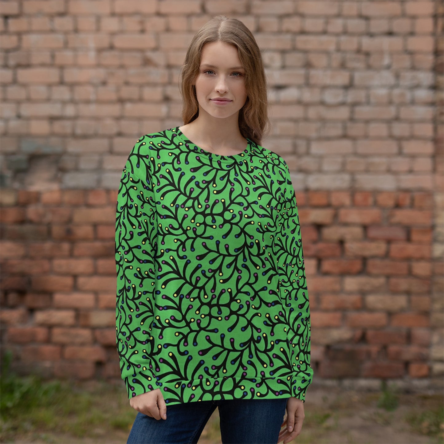 Vibrant Green And Yellow Polka Dots Ankara Unisex Sweatshirt