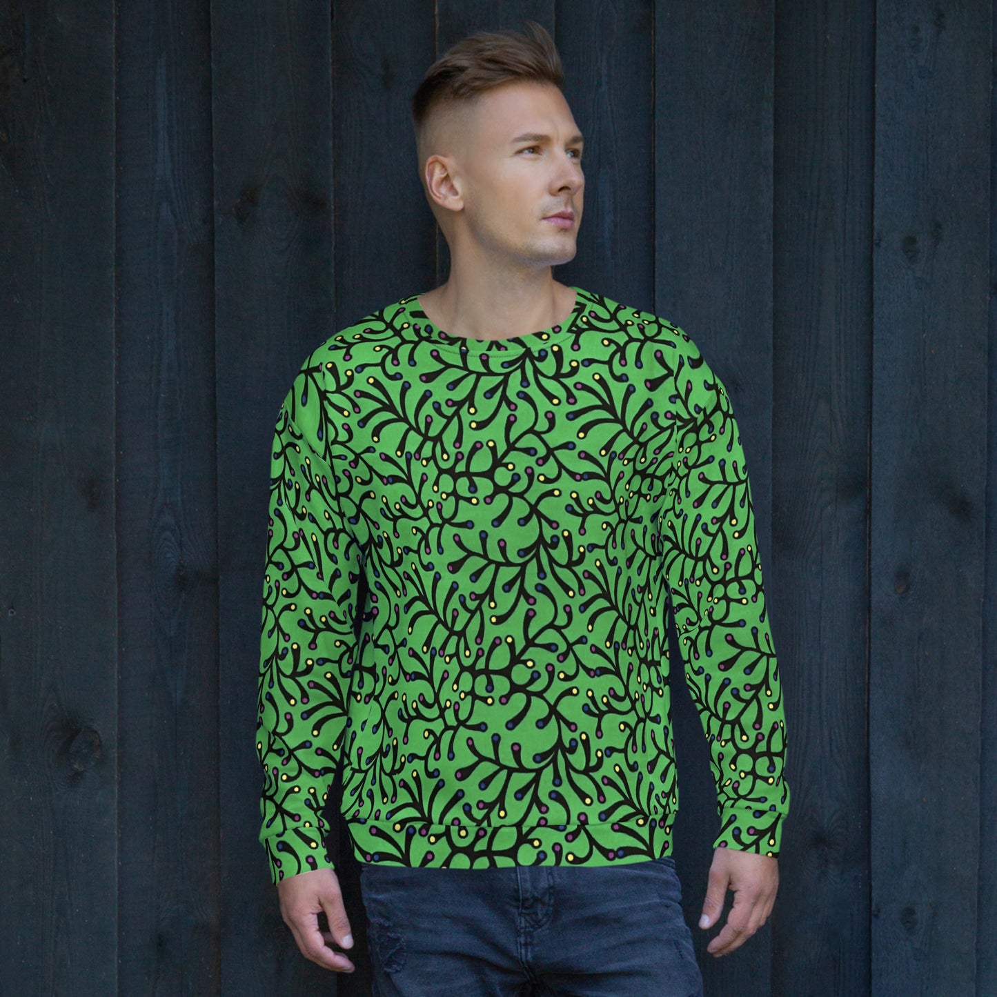 Vibrant Green And Yellow Polka Dots Ankara Unisex Sweatshirt