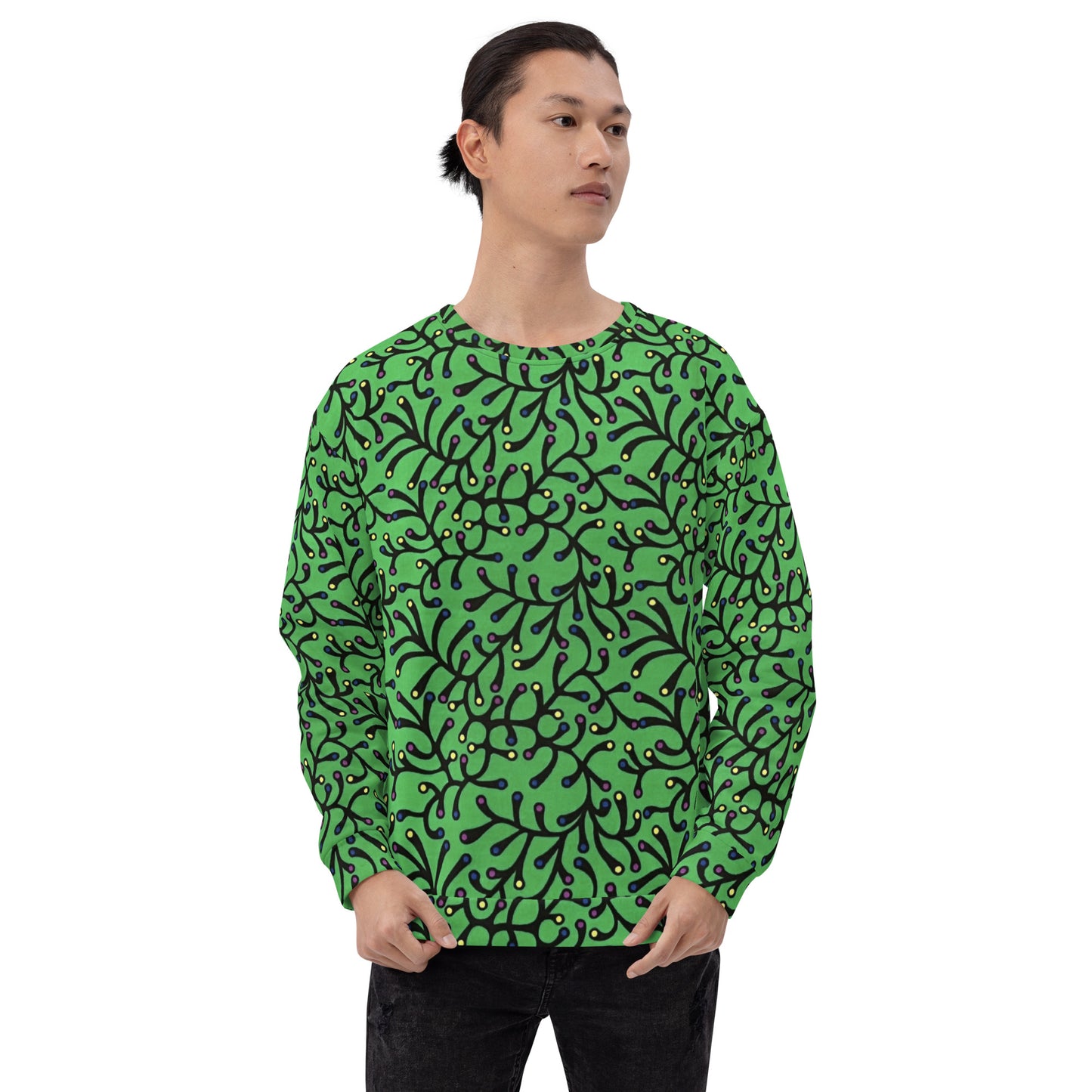 Vibrant Green And Yellow Polka Dots Ankara Unisex Sweatshirt