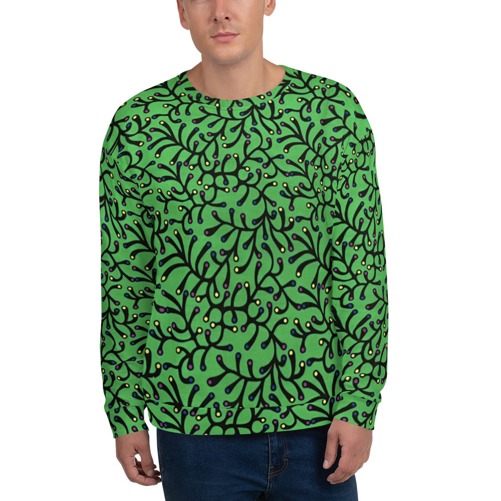 Vibrant Green And Yellow Polka Dots Ankara Unisex Sweatshirt