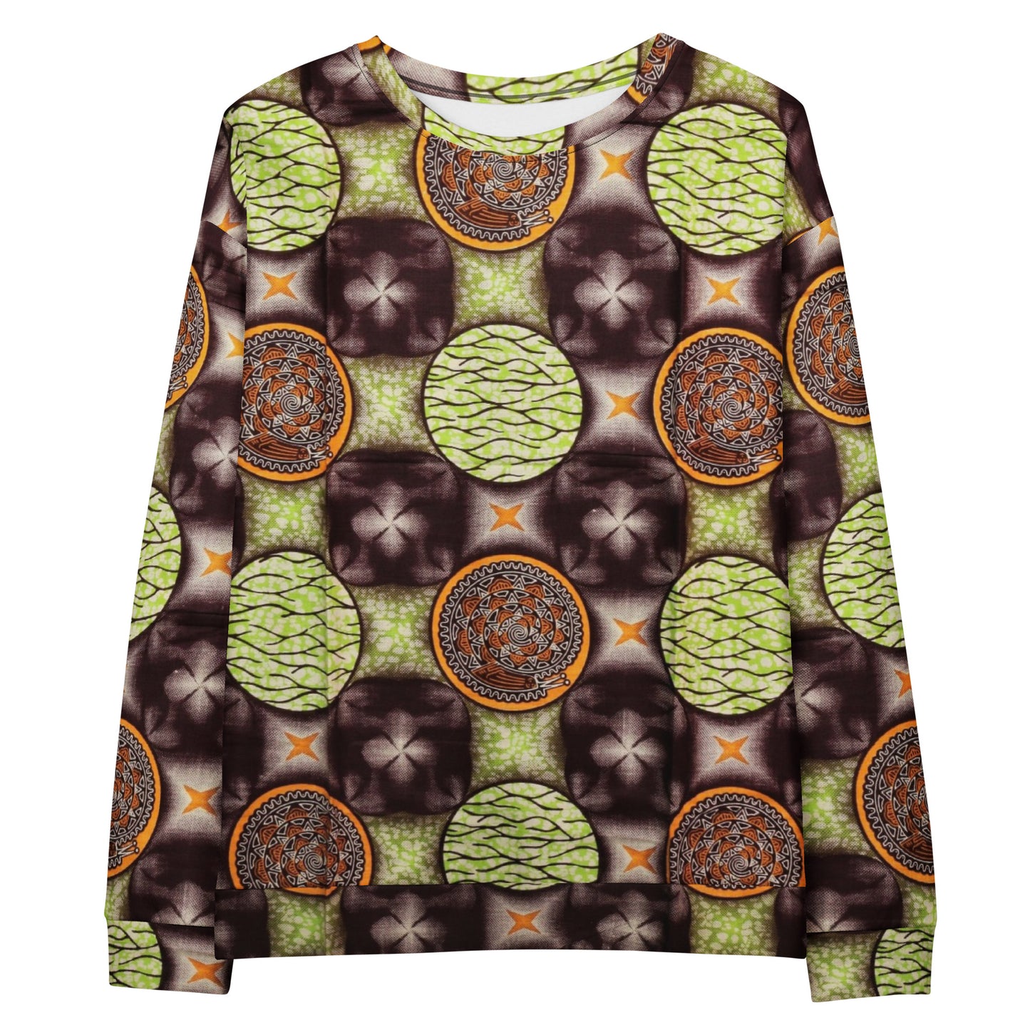 Lime Green On Brown Ankara Unisex Sweatshirt