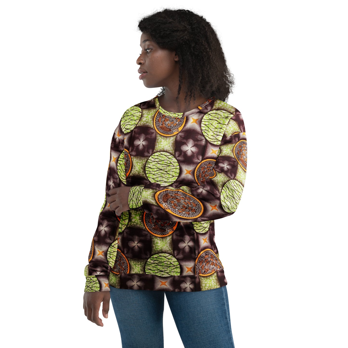 Lime Green On Brown Ankara Unisex Sweatshirt