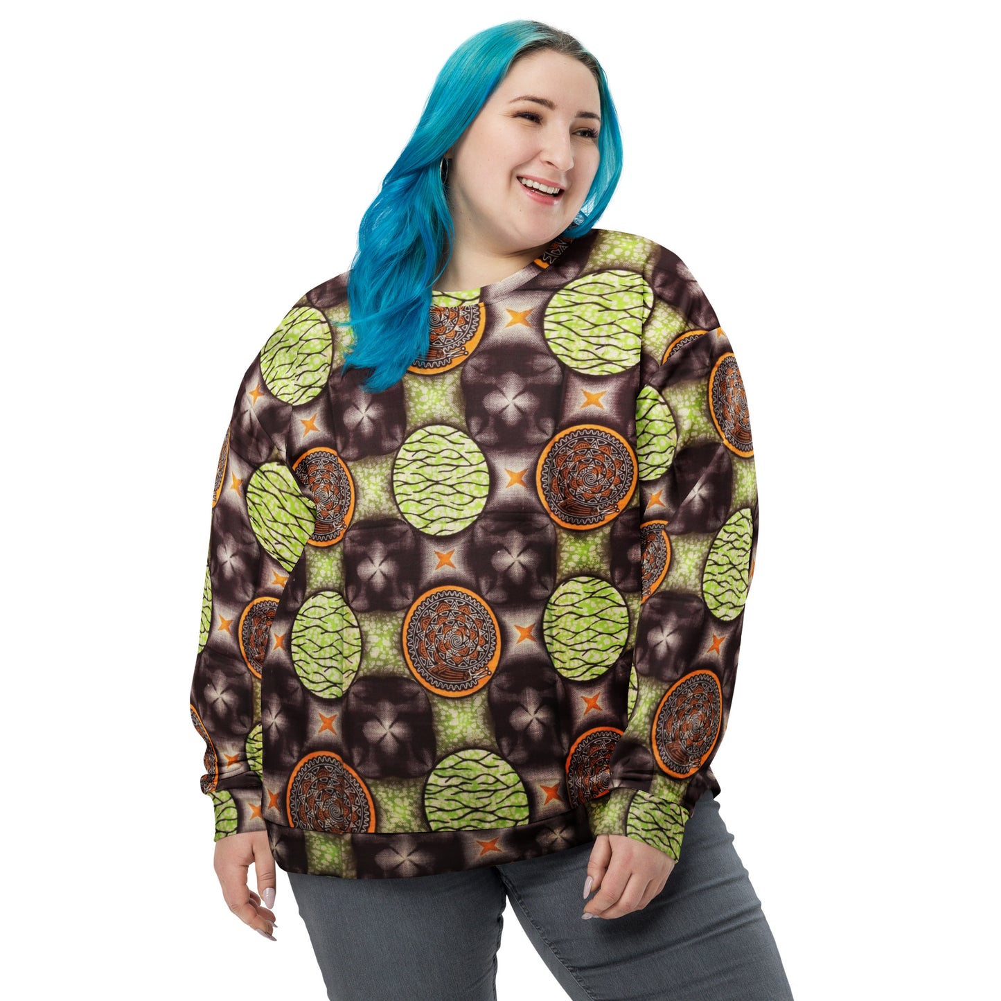 Lime Green On Brown Ankara Unisex Sweatshirt