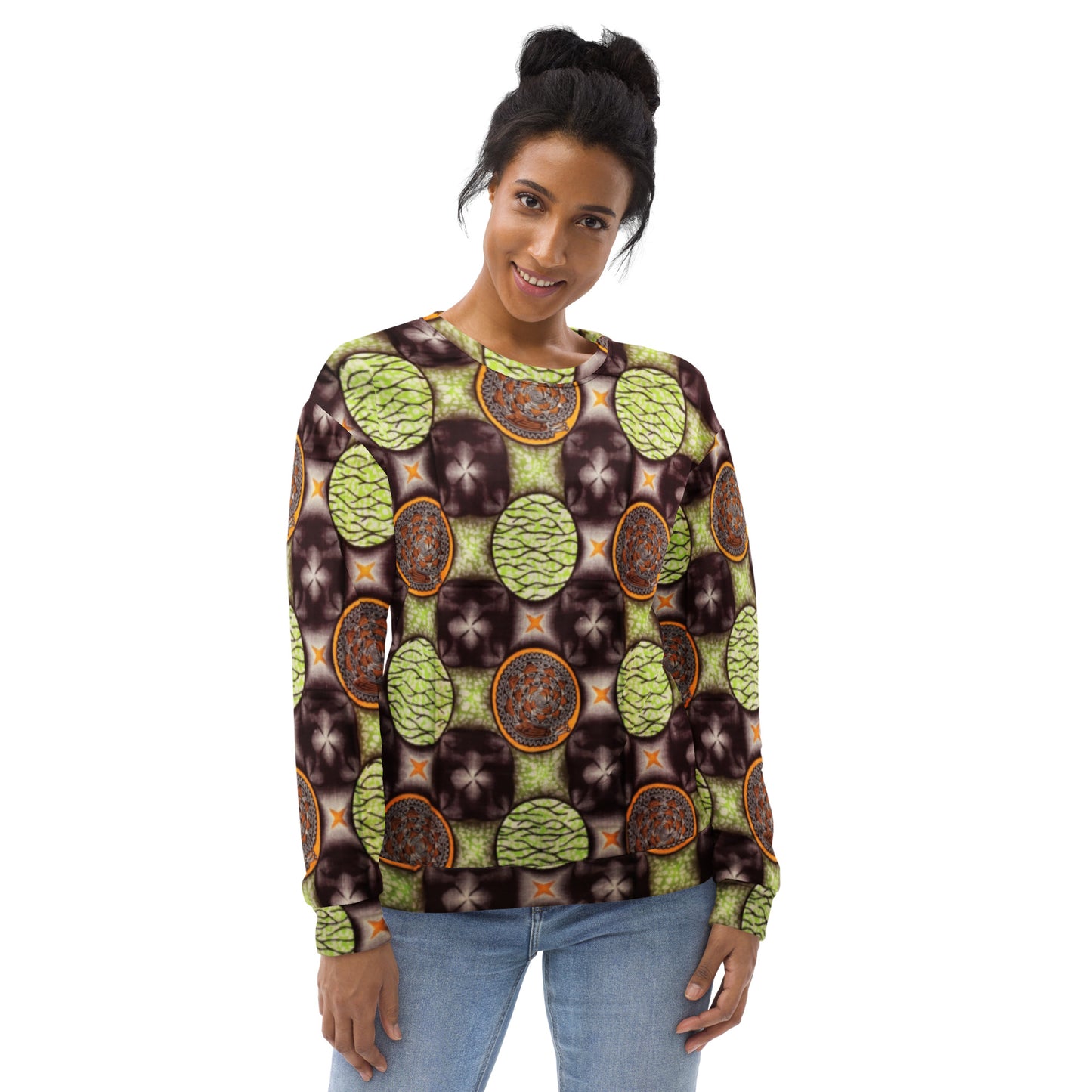 Lime Green On Brown Ankara Unisex Sweatshirt