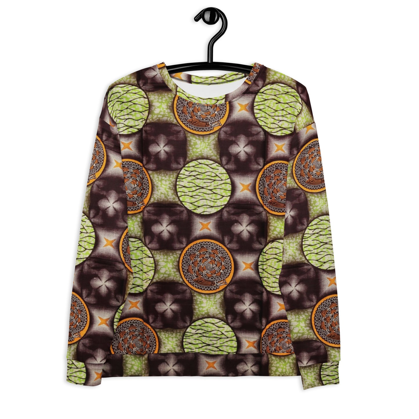 Lime Green On Brown Ankara Unisex Sweatshirt