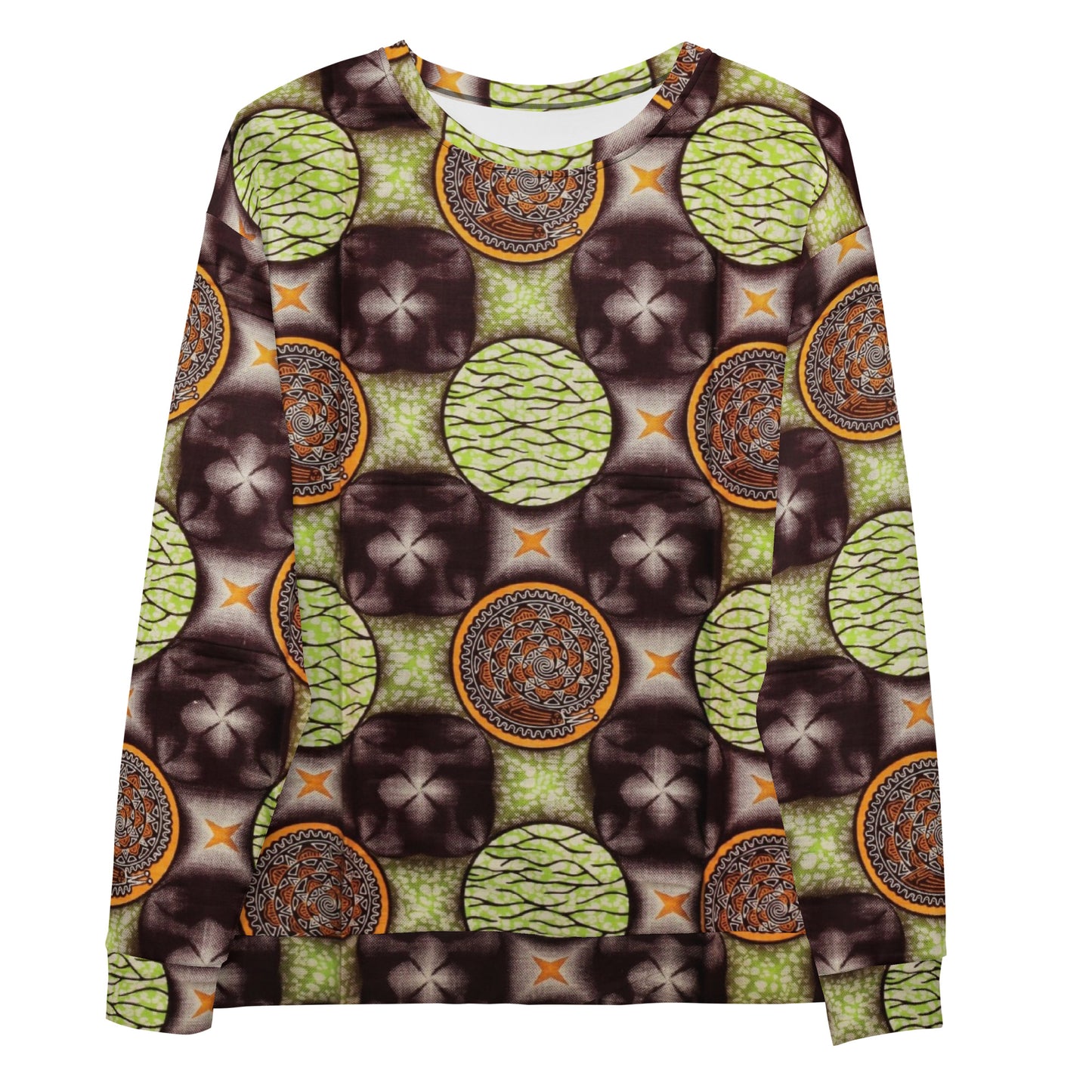 Lime Green On Brown Ankara Unisex Sweatshirt