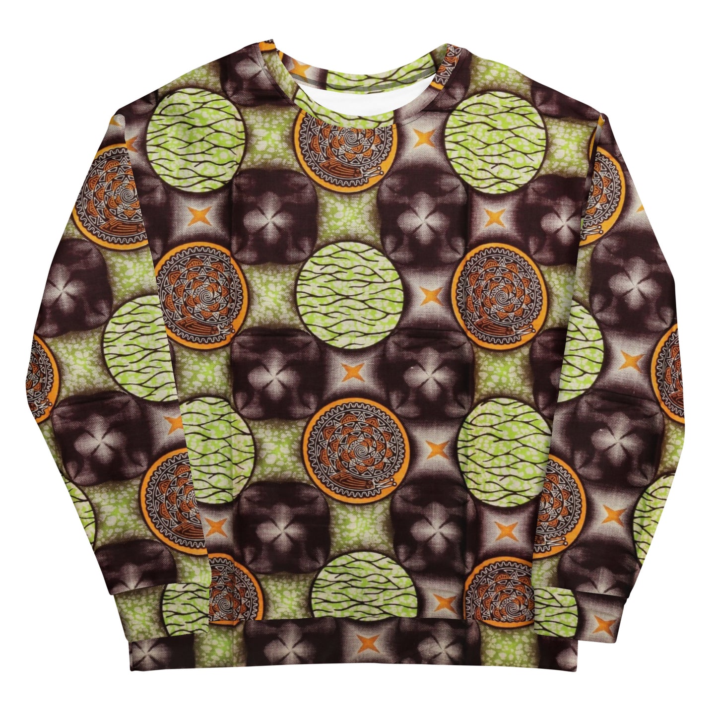 Lime Green On Brown Ankara Unisex Sweatshirt