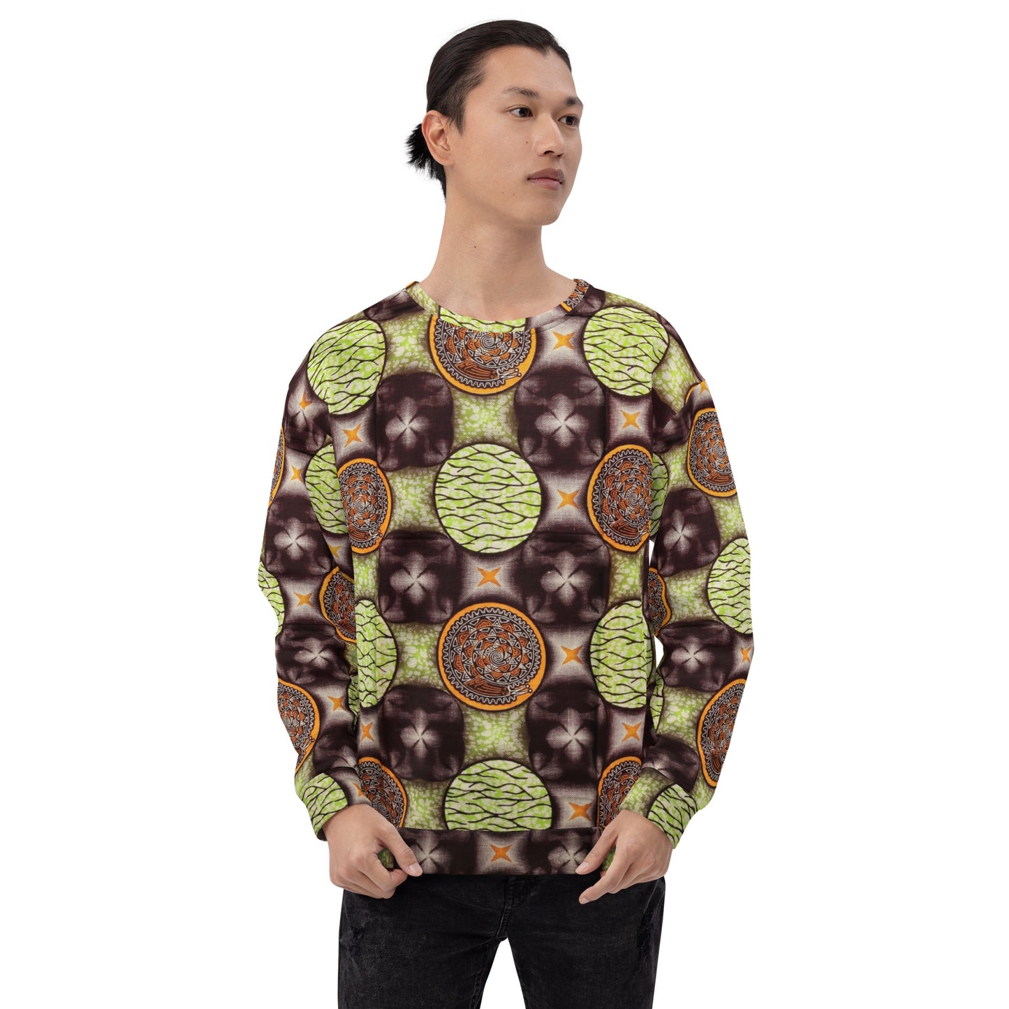 Lime Green On Brown Ankara Unisex Sweatshirt