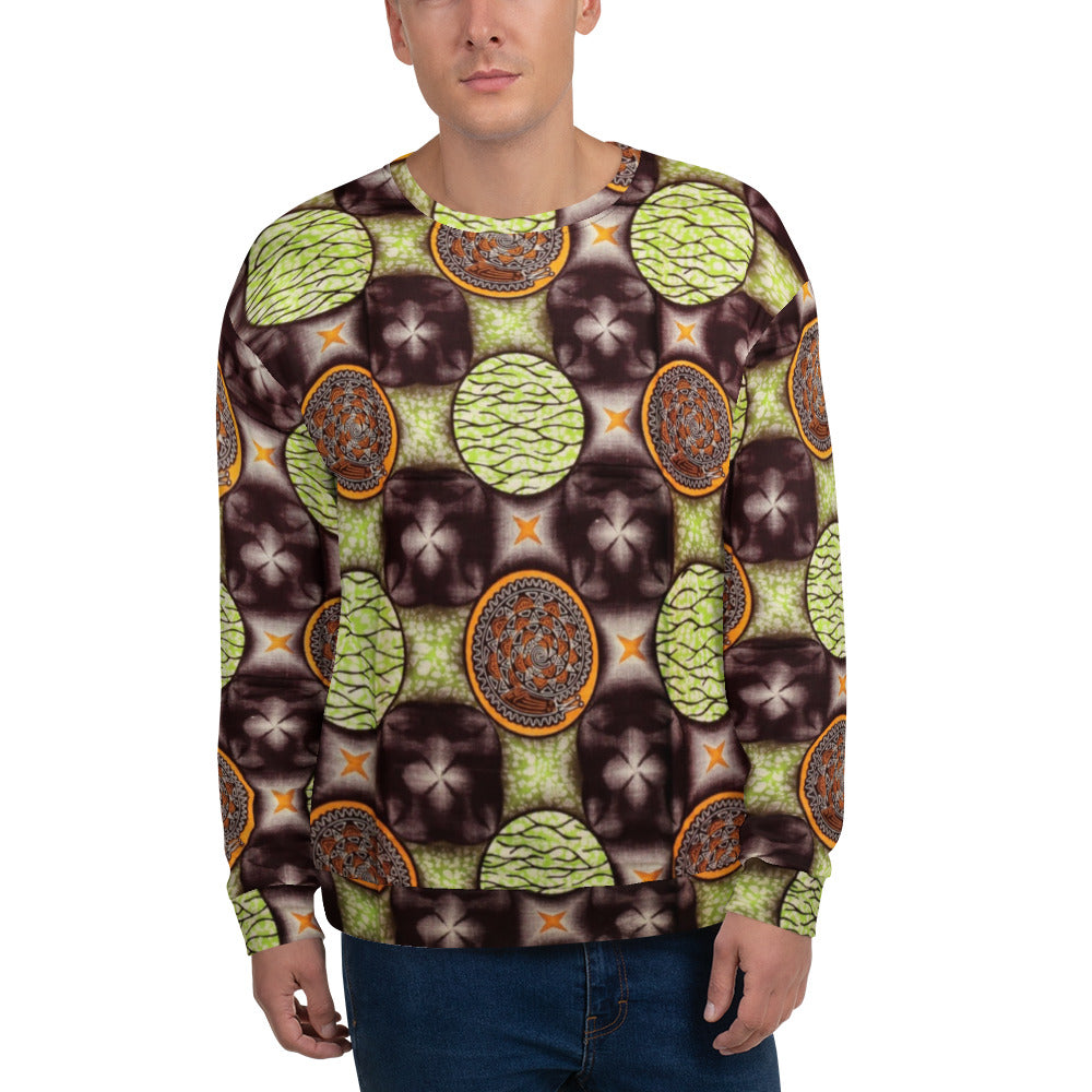 Lime Green On Brown Ankara Unisex Sweatshirt