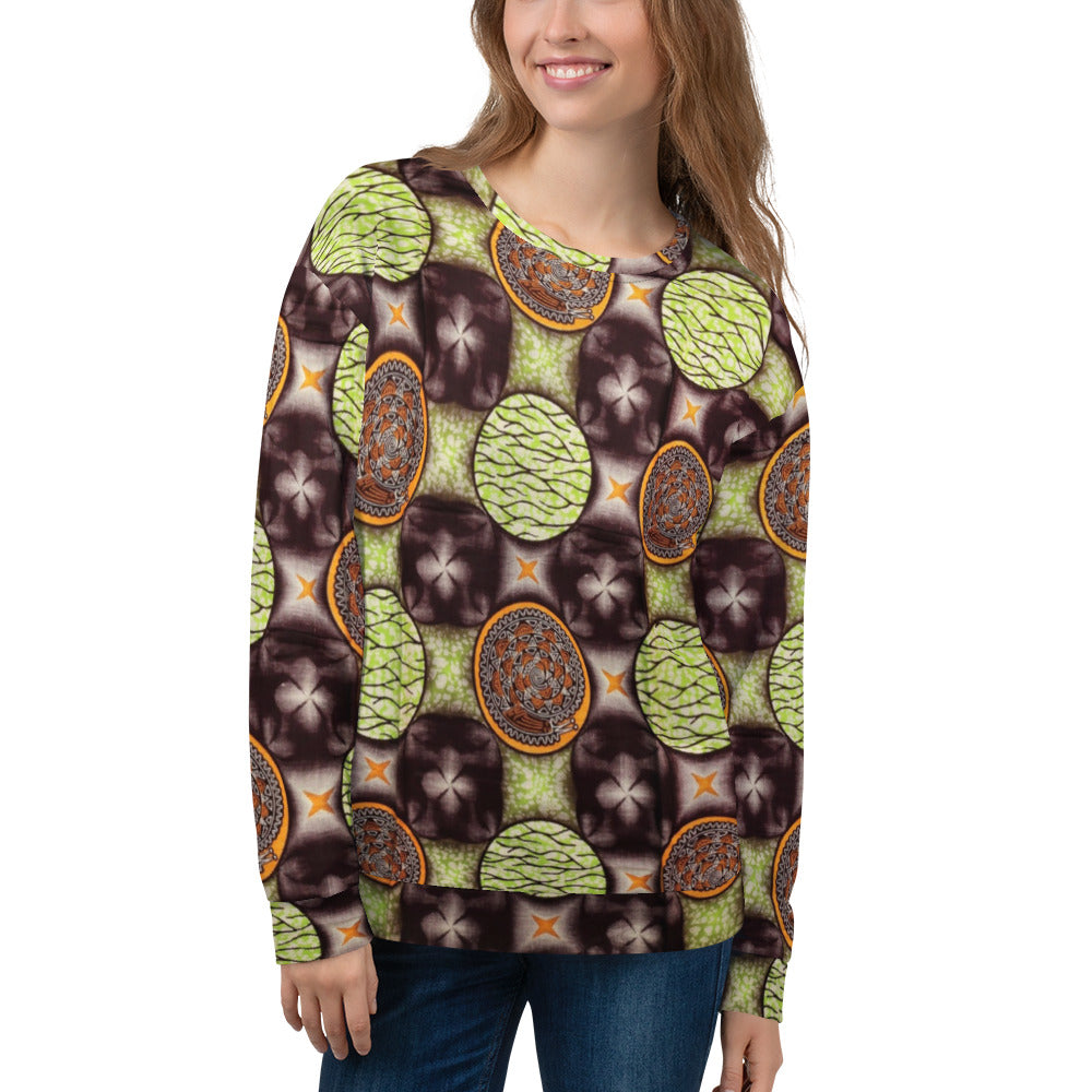 Lime Green On Brown Ankara Unisex Sweatshirt