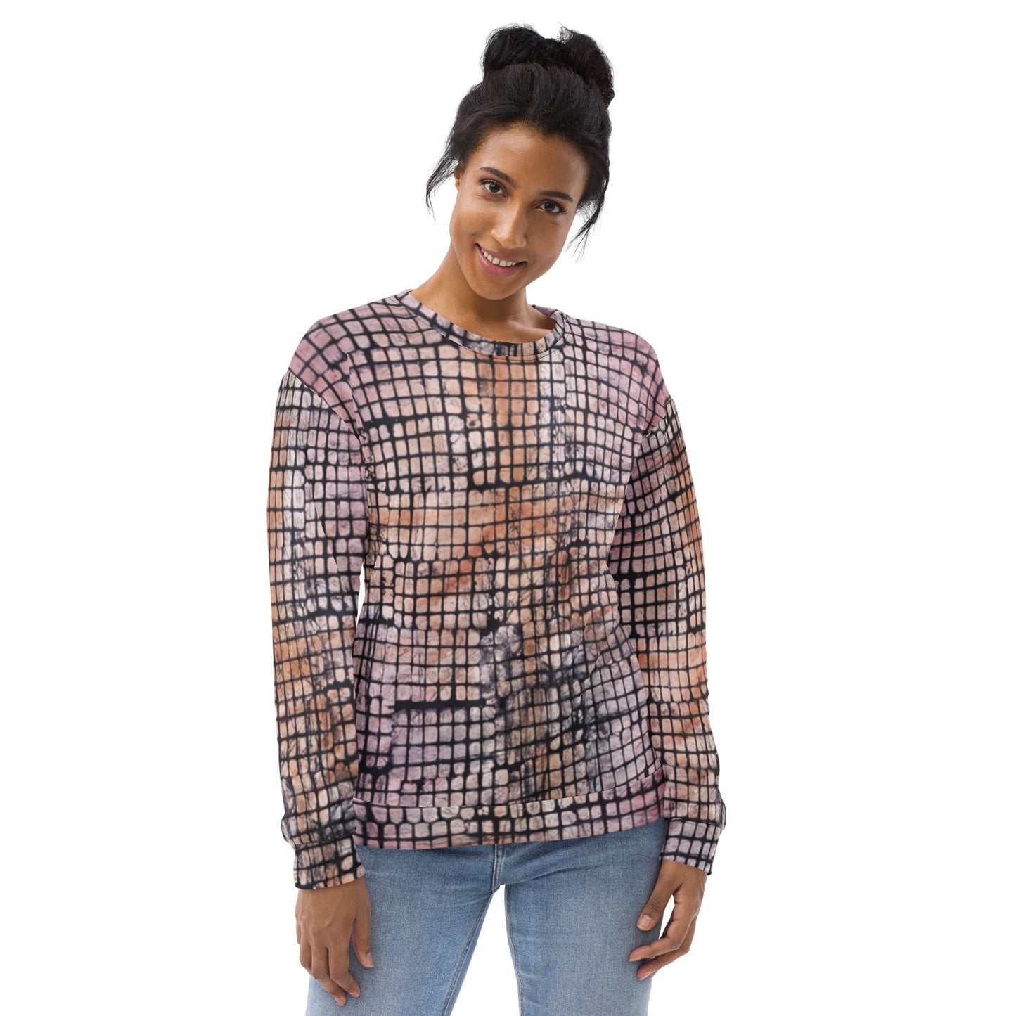 Pink Checked Adire Unisex Sweatshirt