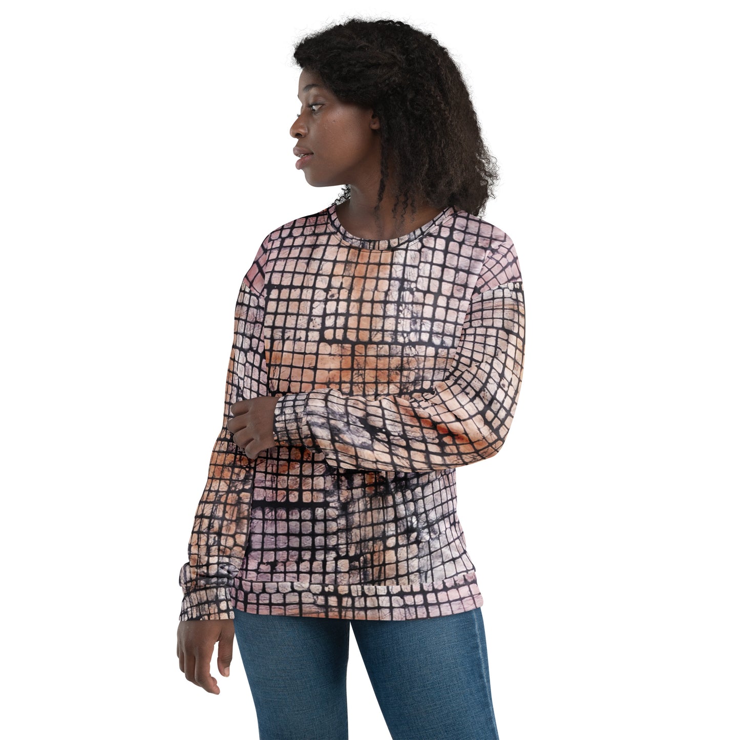 Pink Checked Adire Unisex Sweatshirt