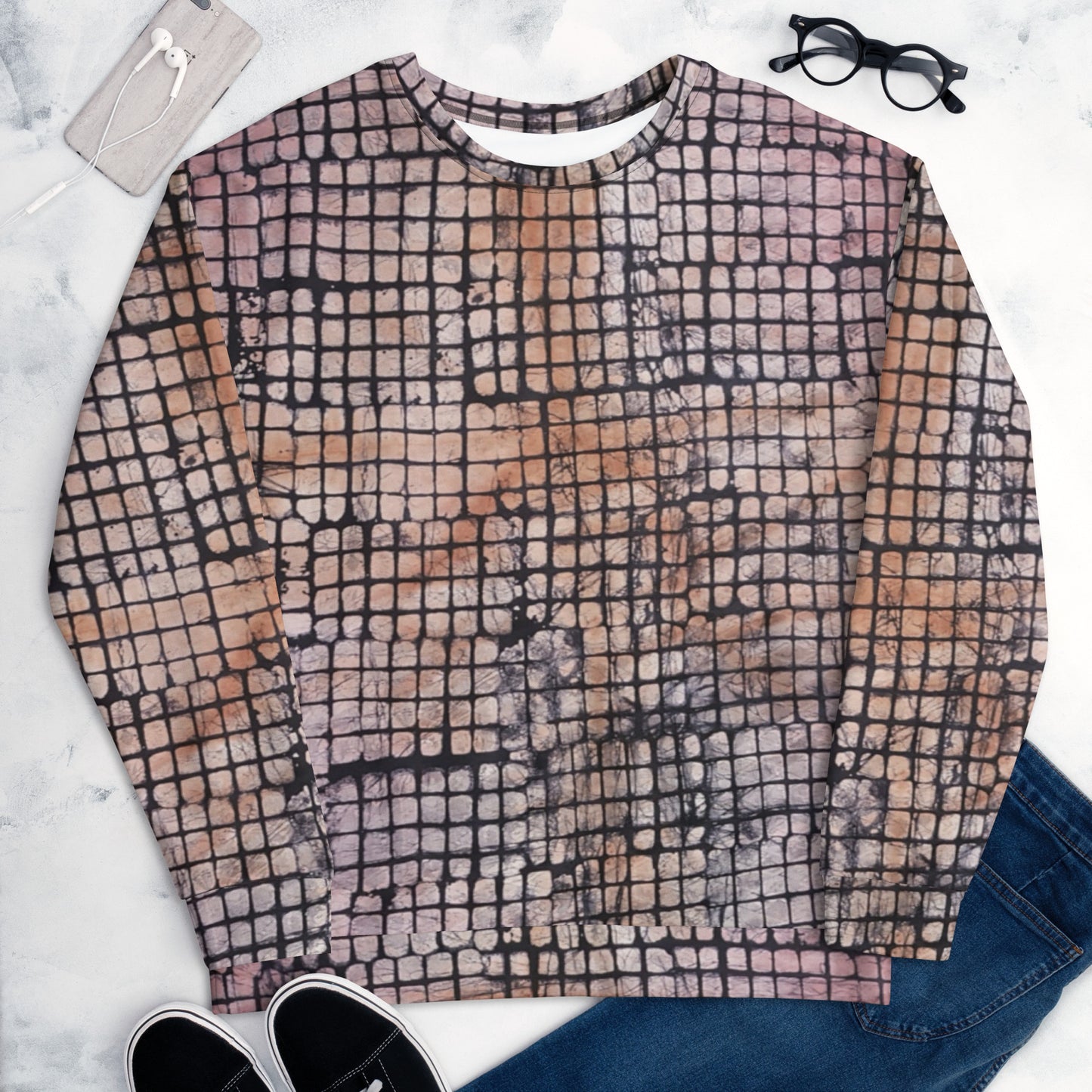 Pink Checked Adire Unisex Sweatshirt