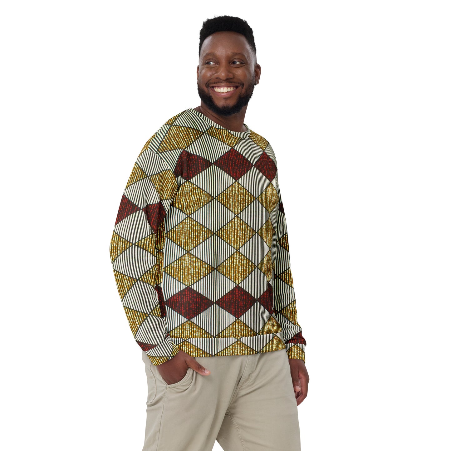 Burgundy Gold Diamond Ankara Unisex Sweatshirt