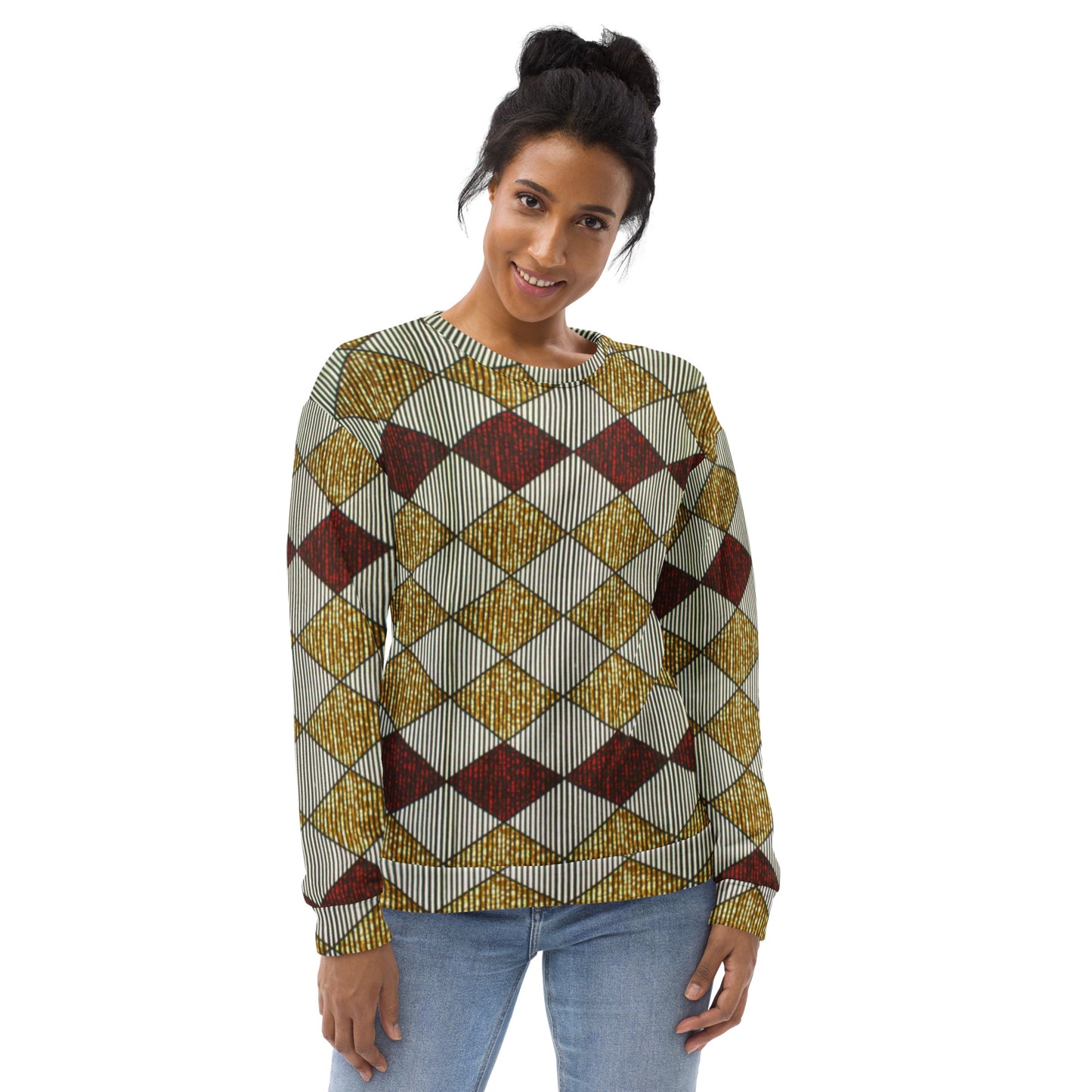 Burgundy Gold Diamond Ankara Unisex Sweatshirt