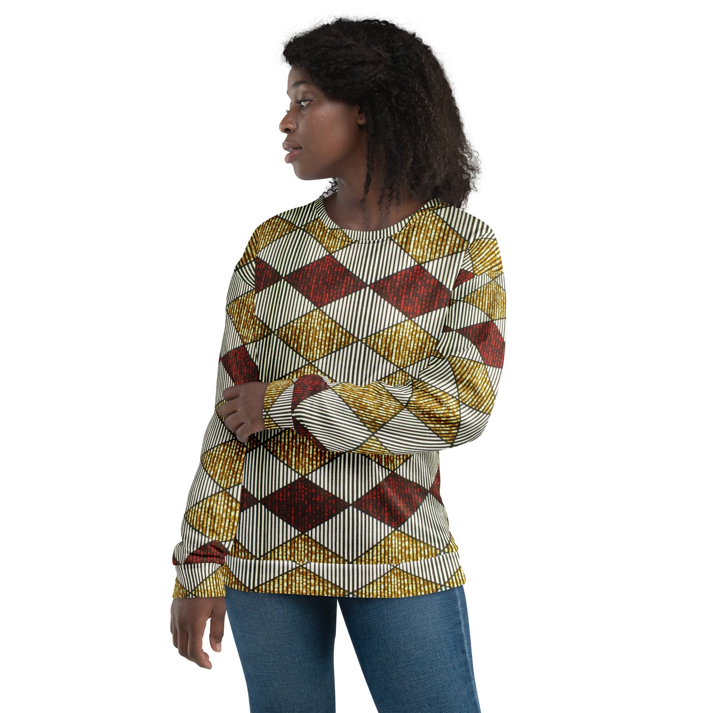 Burgundy Gold Diamond Ankara Unisex Sweatshirt