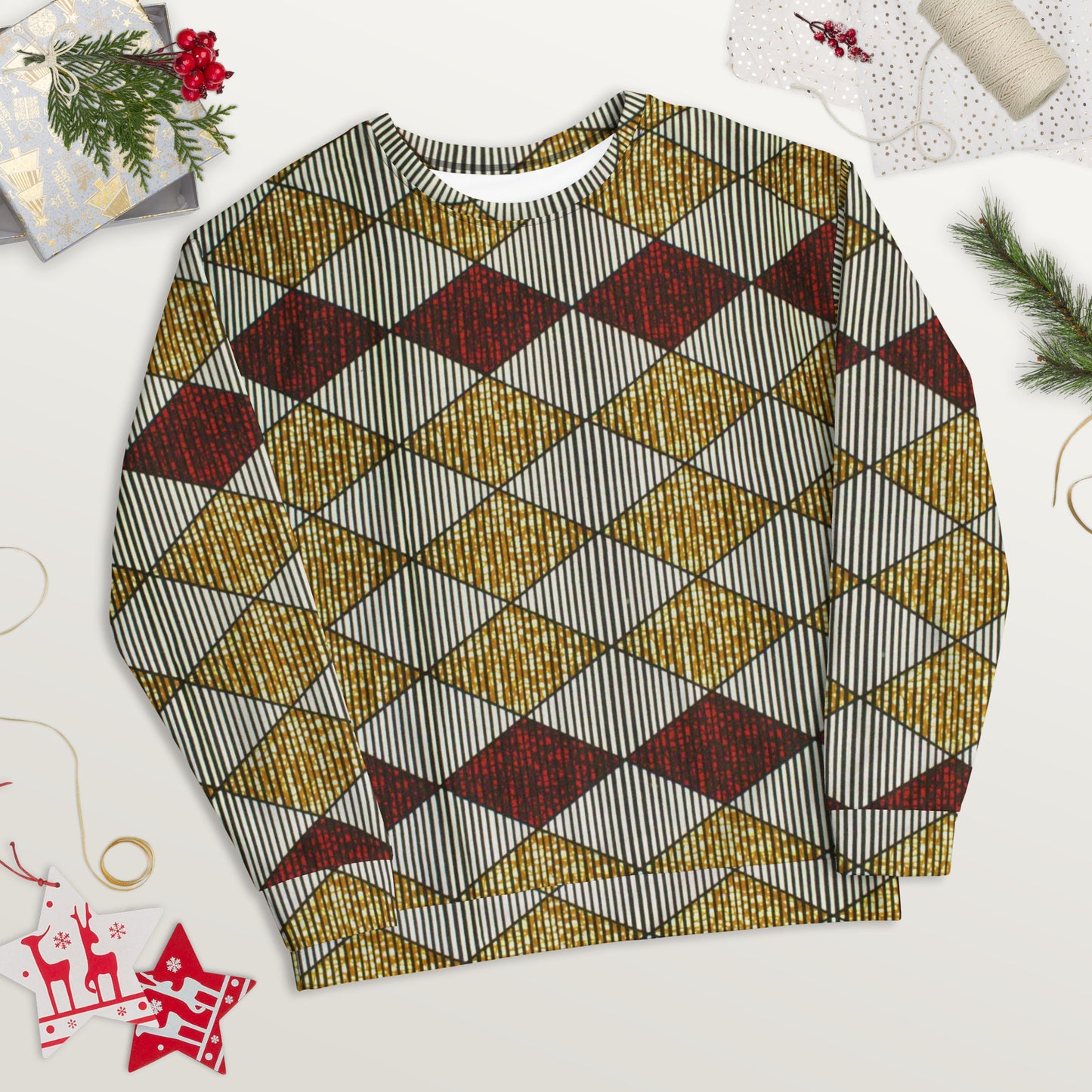 Burgundy Gold Diamond Ankara Unisex Sweatshirt