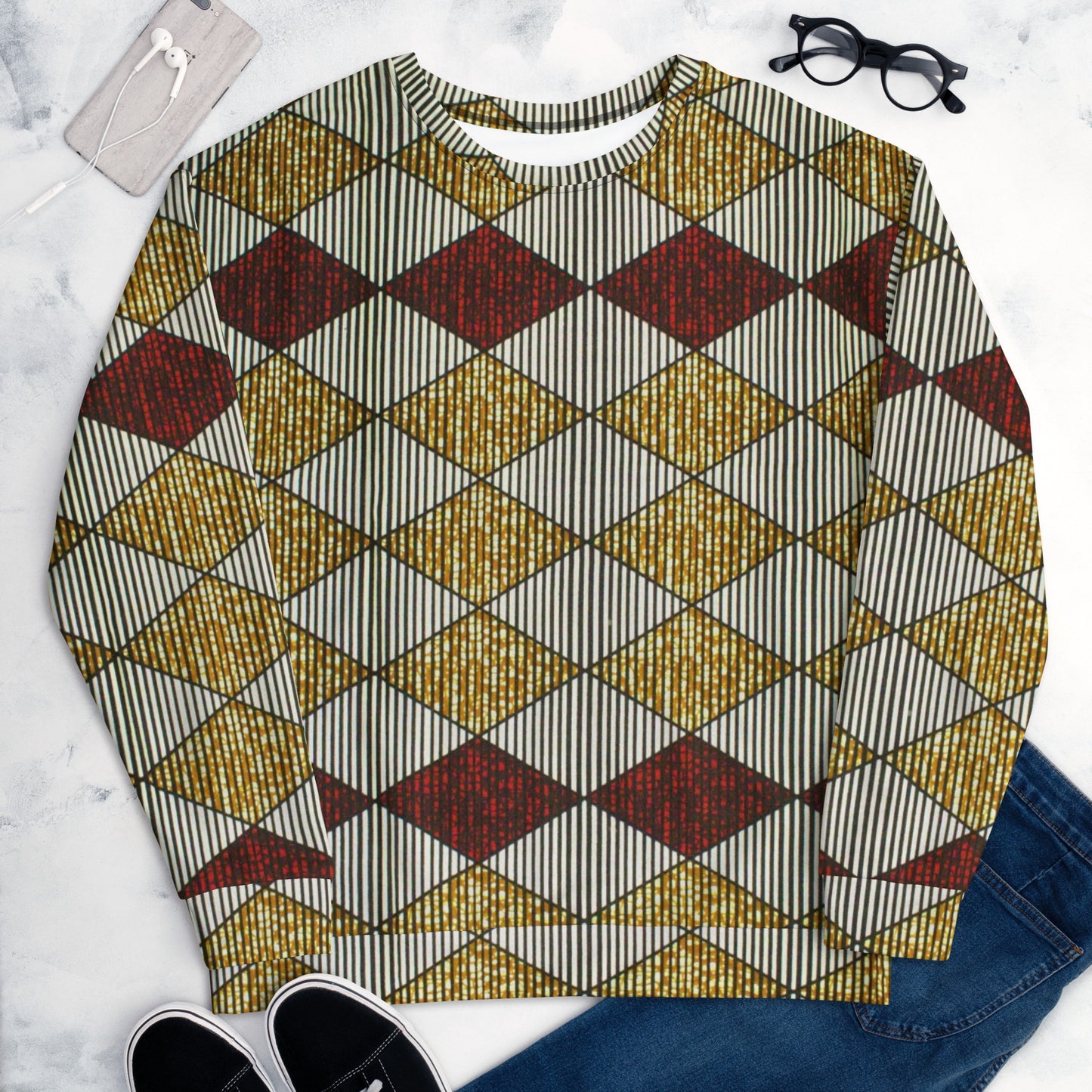 Burgundy Gold Diamond Ankara Unisex Sweatshirt