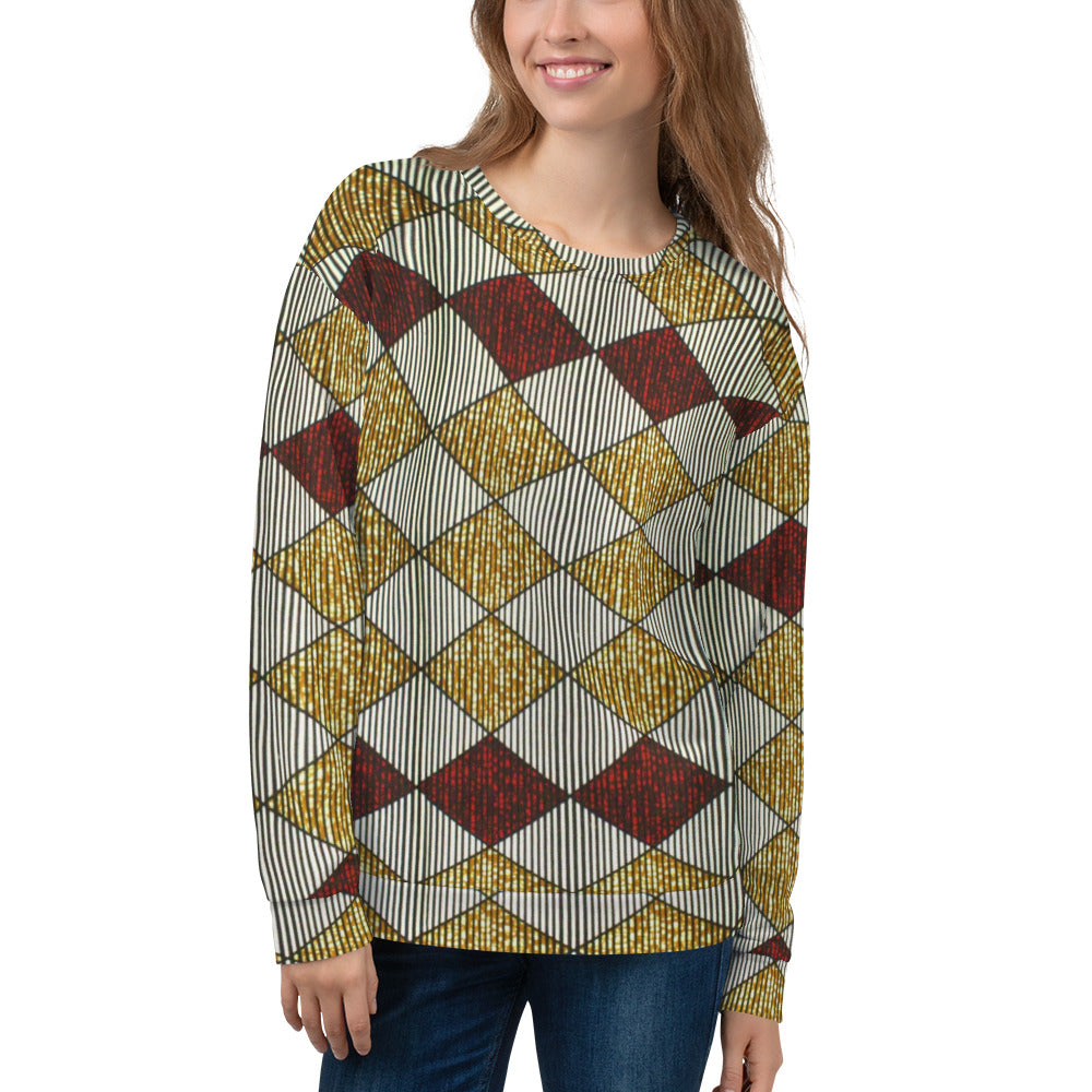 Burgundy Gold Diamond Ankara Unisex Sweatshirt