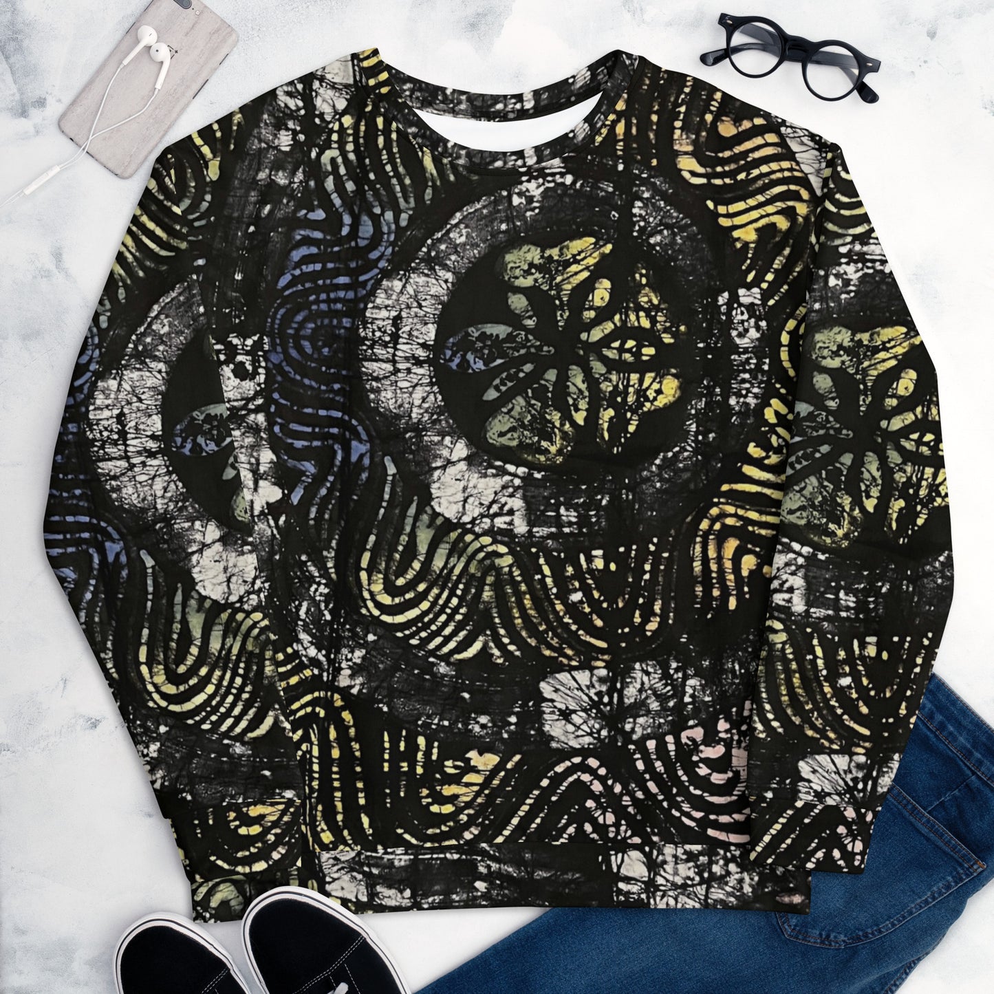 Circles And Swirls Indigo Adire Unisex Sweatshirt