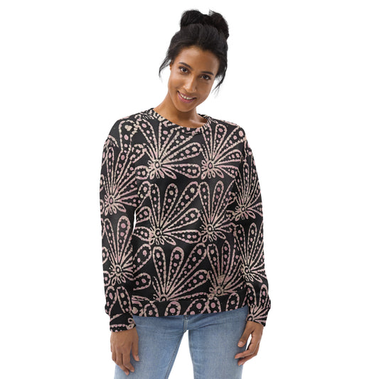 Brown Pale Pink Floral Pattern Adire Unisex Sweatshirt