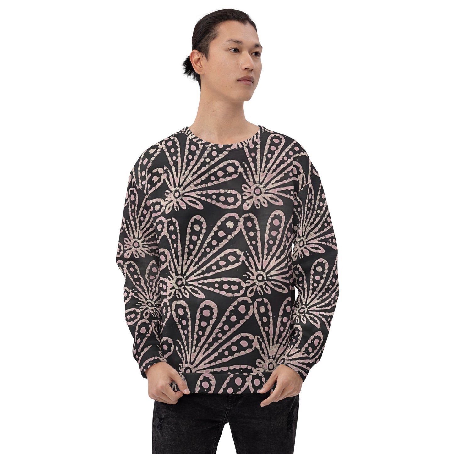 Brown Pale Pink Floral Pattern Adire Unisex Sweatshirt