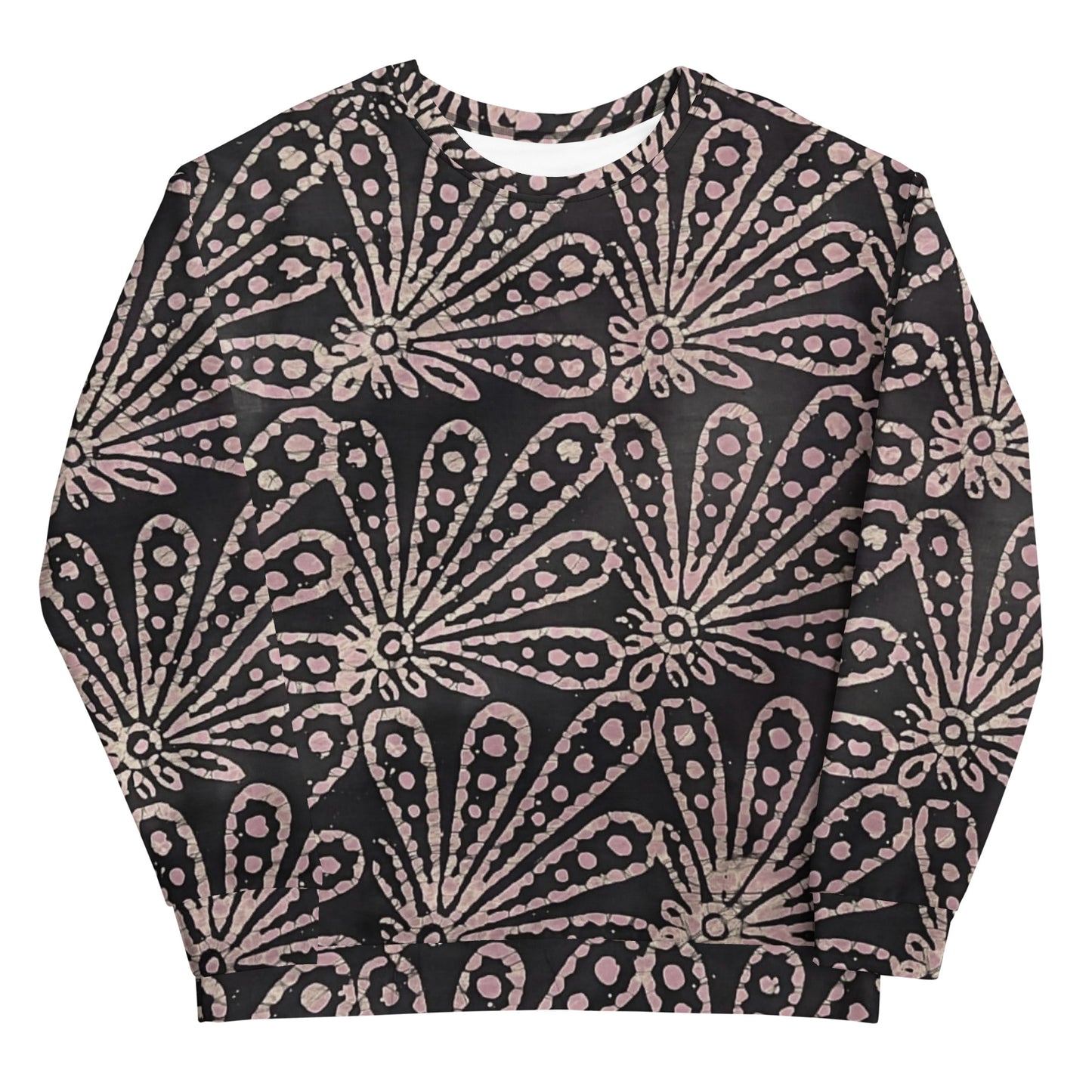 Brown Pale Pink Floral Pattern Adire Unisex Sweatshirt