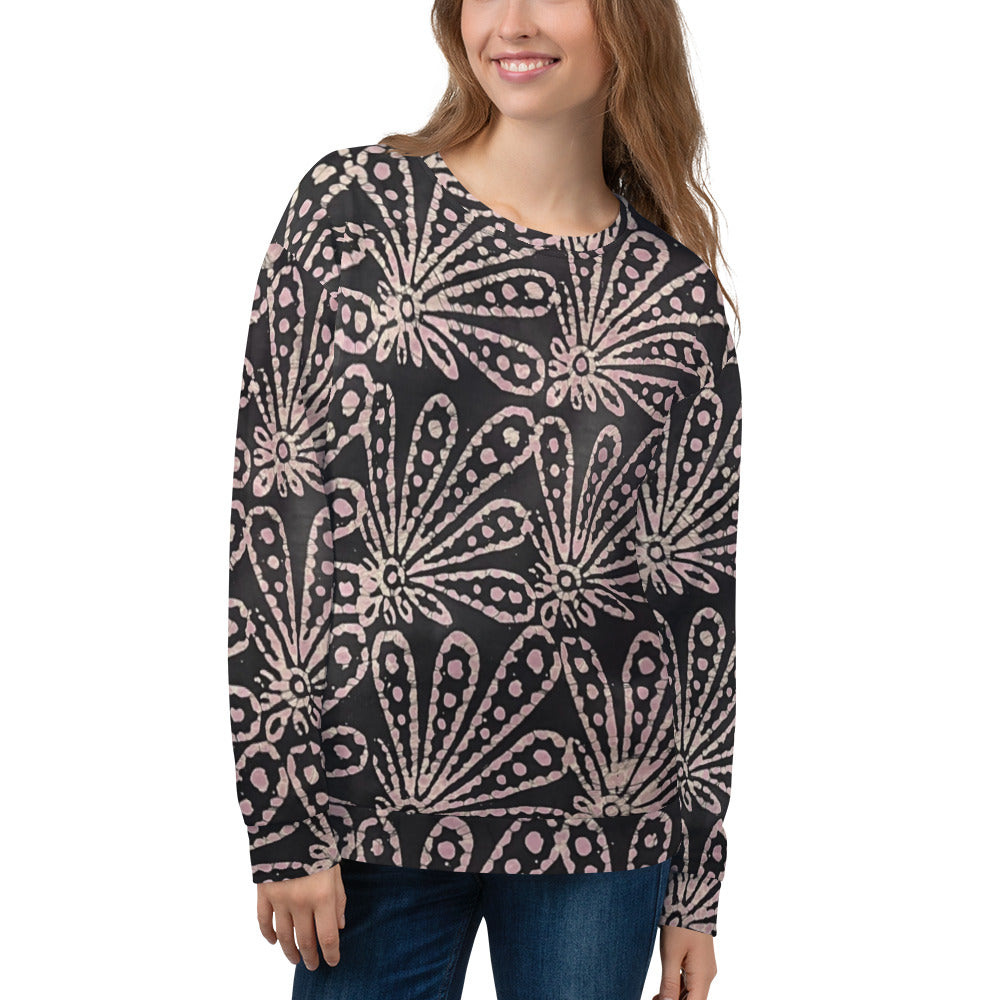 Brown Pale Pink Floral Pattern Adire Unisex Sweatshirt