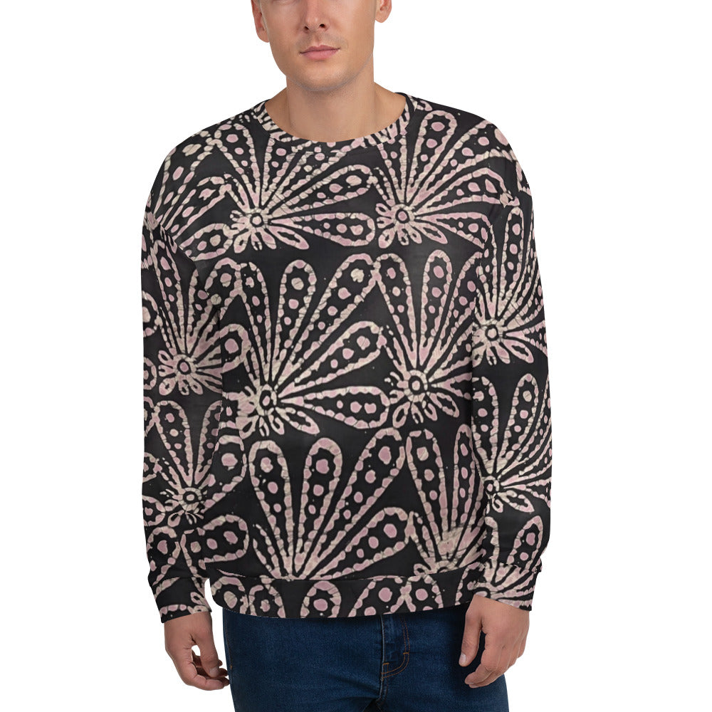 Brown Pale Pink Floral Pattern Adire Unisex Sweatshirt