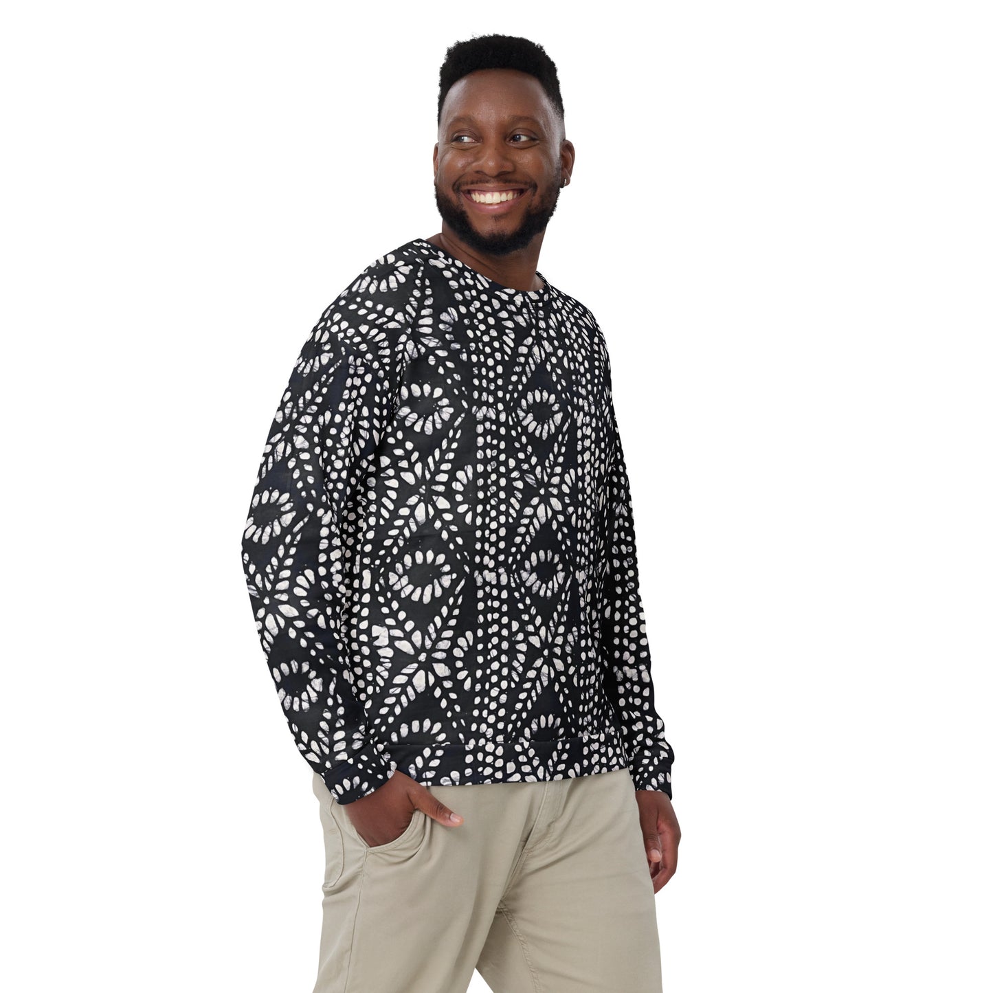 Black And White Nigerian Abstract Aztec Print Adire Unisex Sweatshirt