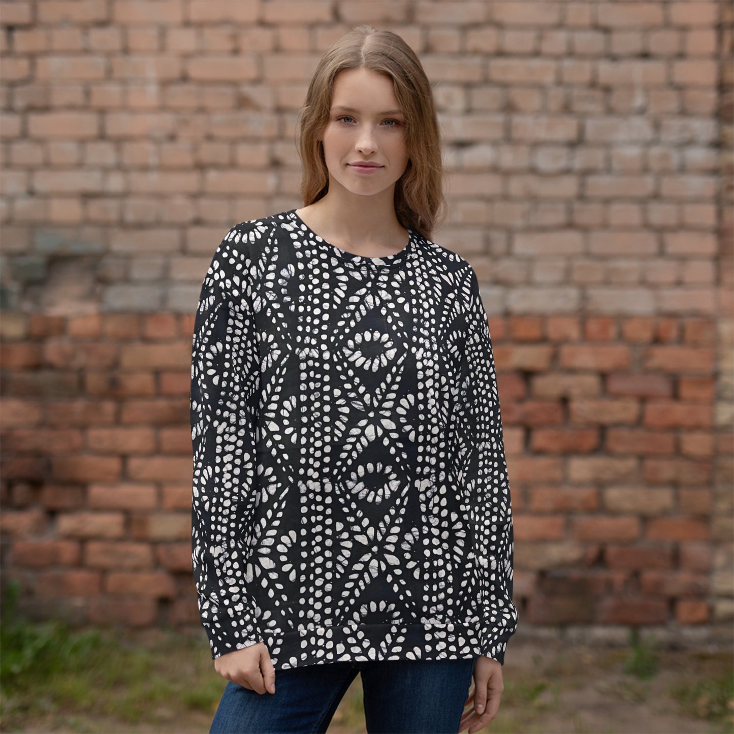 Black And White Nigerian Abstract Aztec Print Adire Unisex Sweatshirt