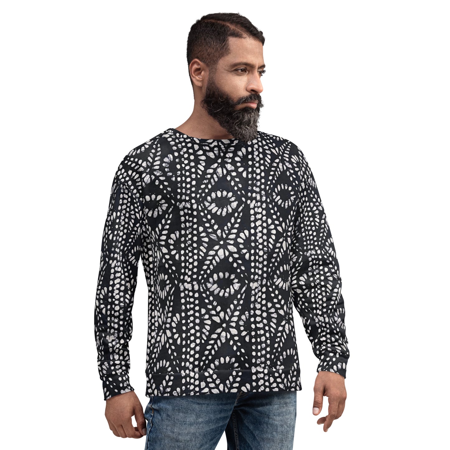 Black And White Nigerian Abstract Aztec Print Adire Unisex Sweatshirt