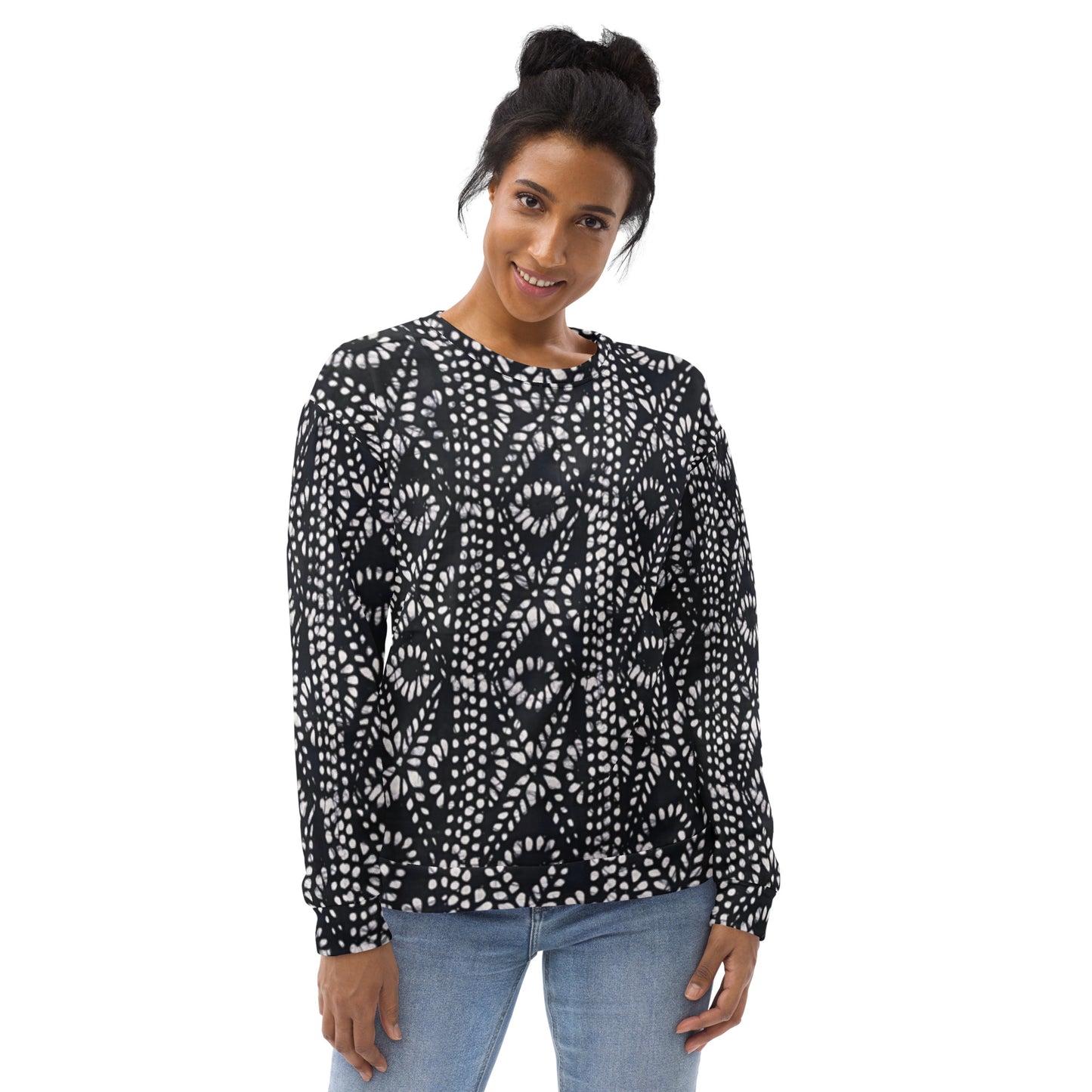 Black And White Nigerian Abstract Aztec Print Adire Unisex Sweatshirt